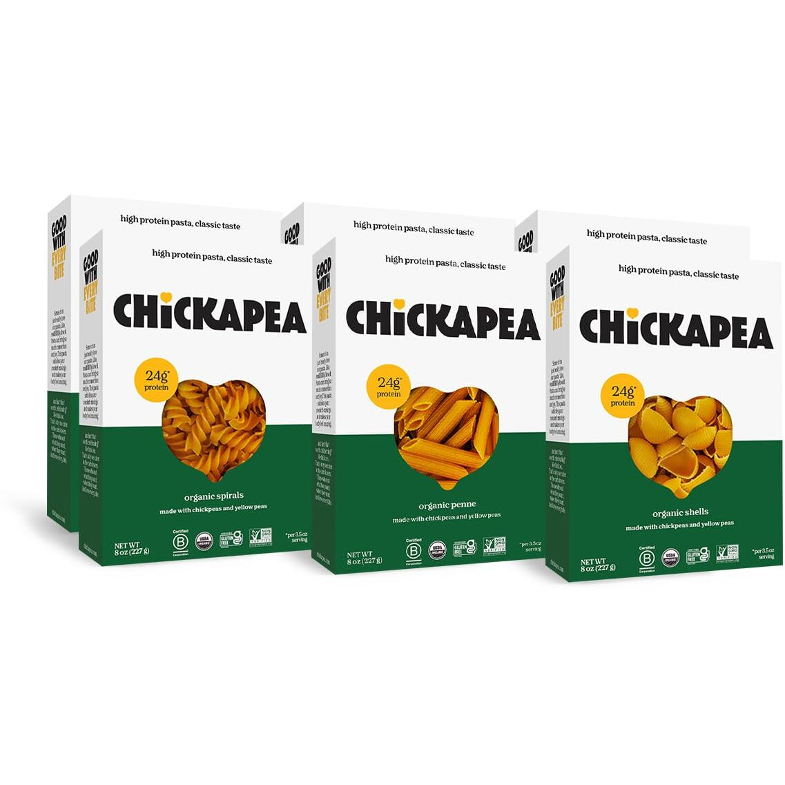 Chickapea Organic Chickpea Pasta - Spirals, Penne, Shells Variety Pack - 8 Oz (Pack Of 6)