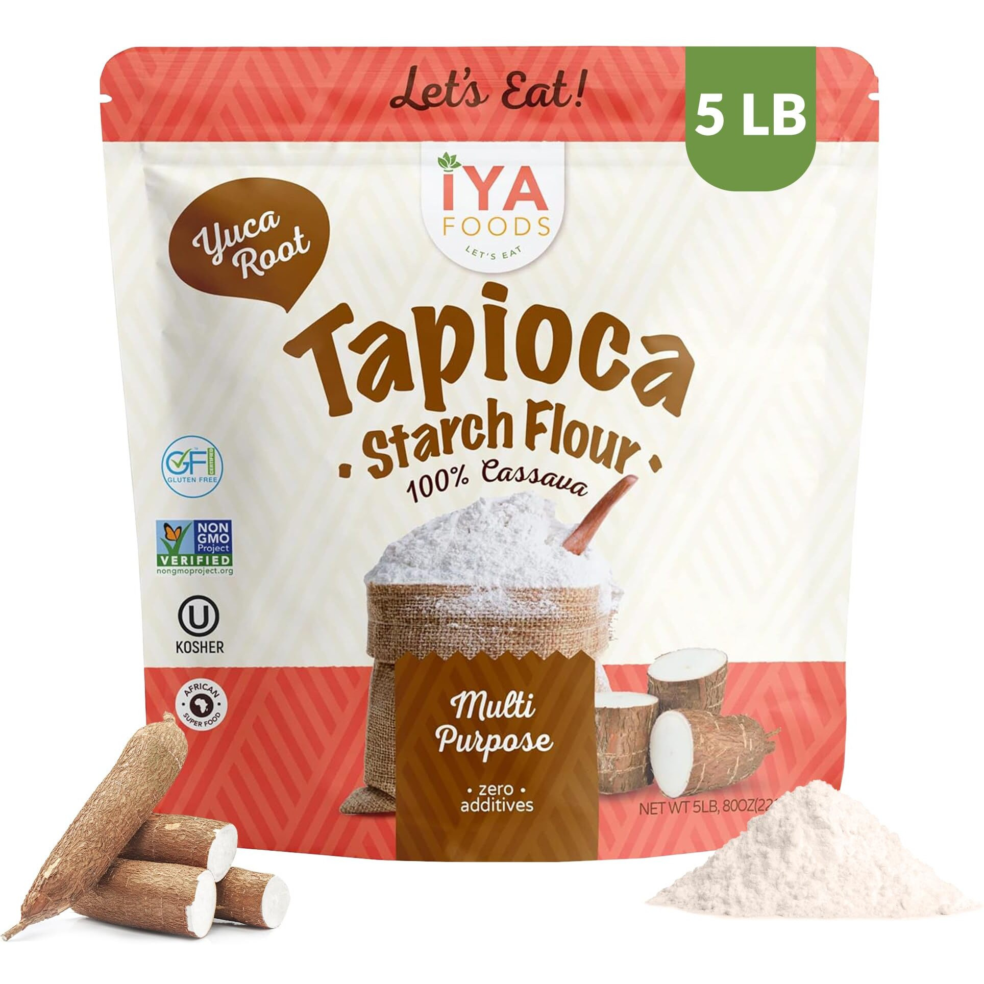 Iya Foods Tapioca Starch Flour - All Purpose Flour Organic, Grain-Free, Non-Gmo & Kosher Verified - Multi Purpose Substitute Made From 100% Yuca Root - Zero Additives & Preservatives - 5Lb Pack