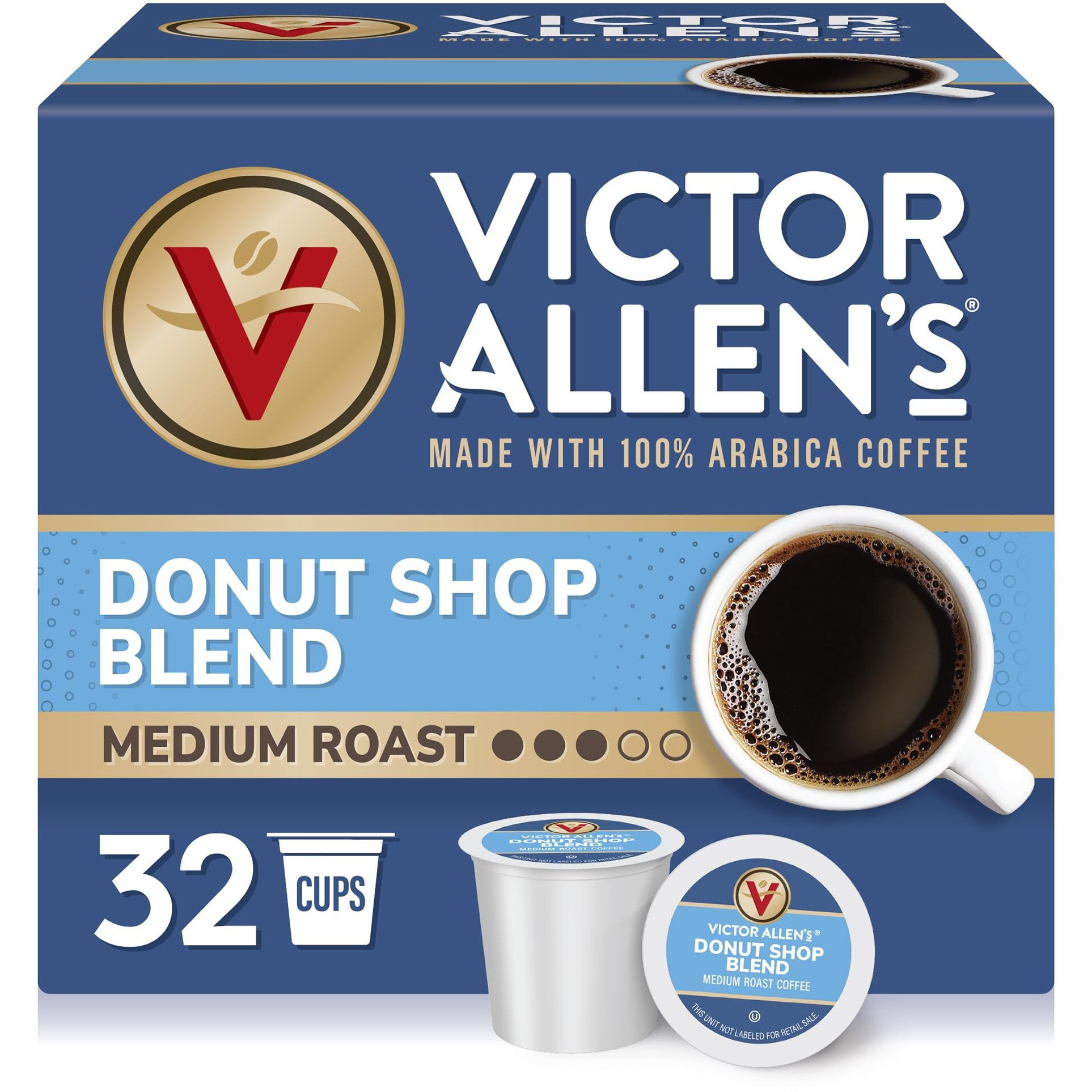 Victor Allen's Coffee Donut Shop Blend, Medium Roast, 32 Count, Single Serve Coffee Pods For Keurig K-Cup Brewers