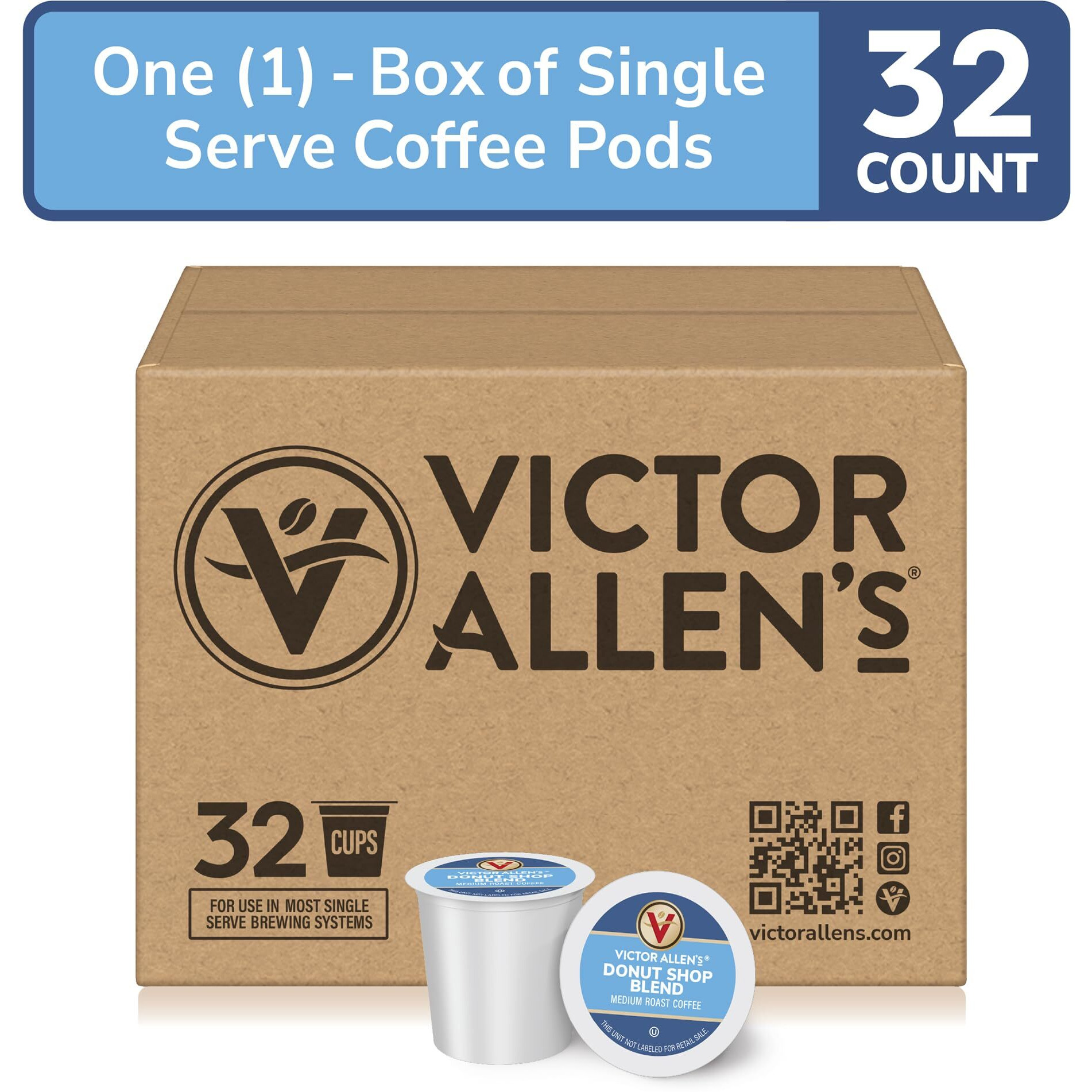 Victor Allen's Coffee Donut Shop Blend, Medium Roast, 32 Count, Single Serve Coffee Pods For Keurig K-Cup Brewers