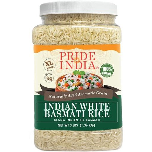 Pride Of India - Pack Of 6 - Extra Long Indian Basmati Rice, Naturally Aged Aromatic Grain, 3 Lbs Jar
