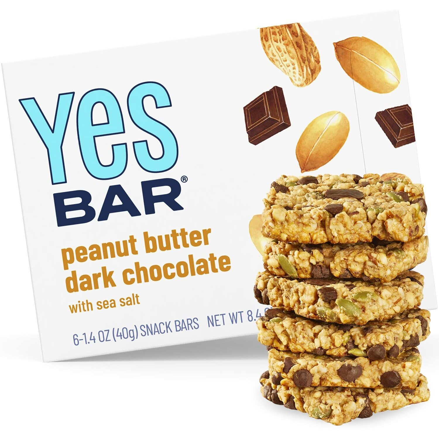 The Yes Bar Peanut Butter Dark Chocolate - Plant Based Protein, Decadent Snack Bar - Vegan, Gluten Free, Dairy Free, Low Sugar, Healthy Snack, Breakfast, Low Carb, Keto Friendly (Pack Of 6)