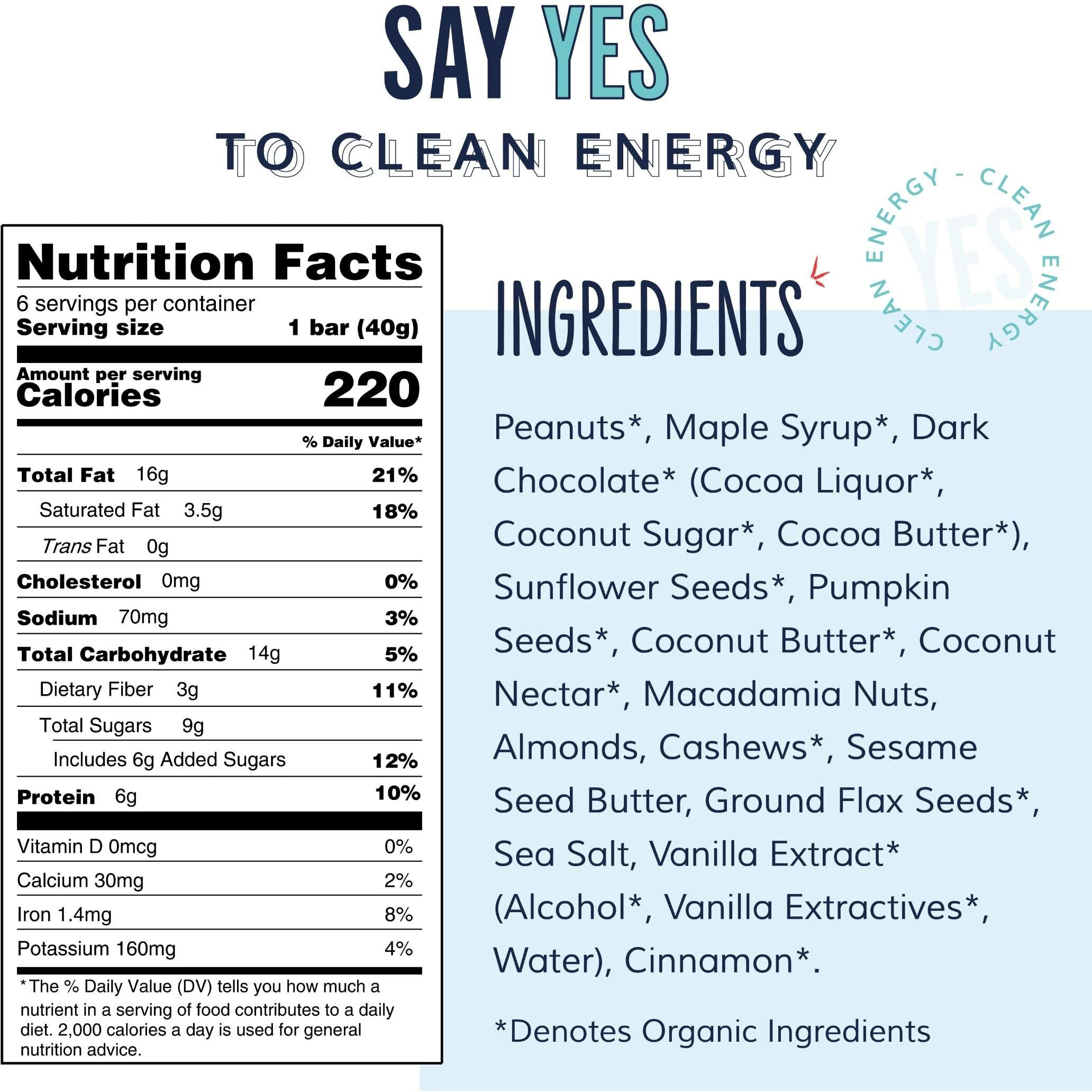 The Yes Bar Peanut Butter Dark Chocolate - Plant Based Protein, Decadent Snack Bar - Vegan, Gluten Free, Dairy Free, Low Sugar, Healthy Snack, Breakfast, Low Carb, Keto Friendly (Pack Of 6)
