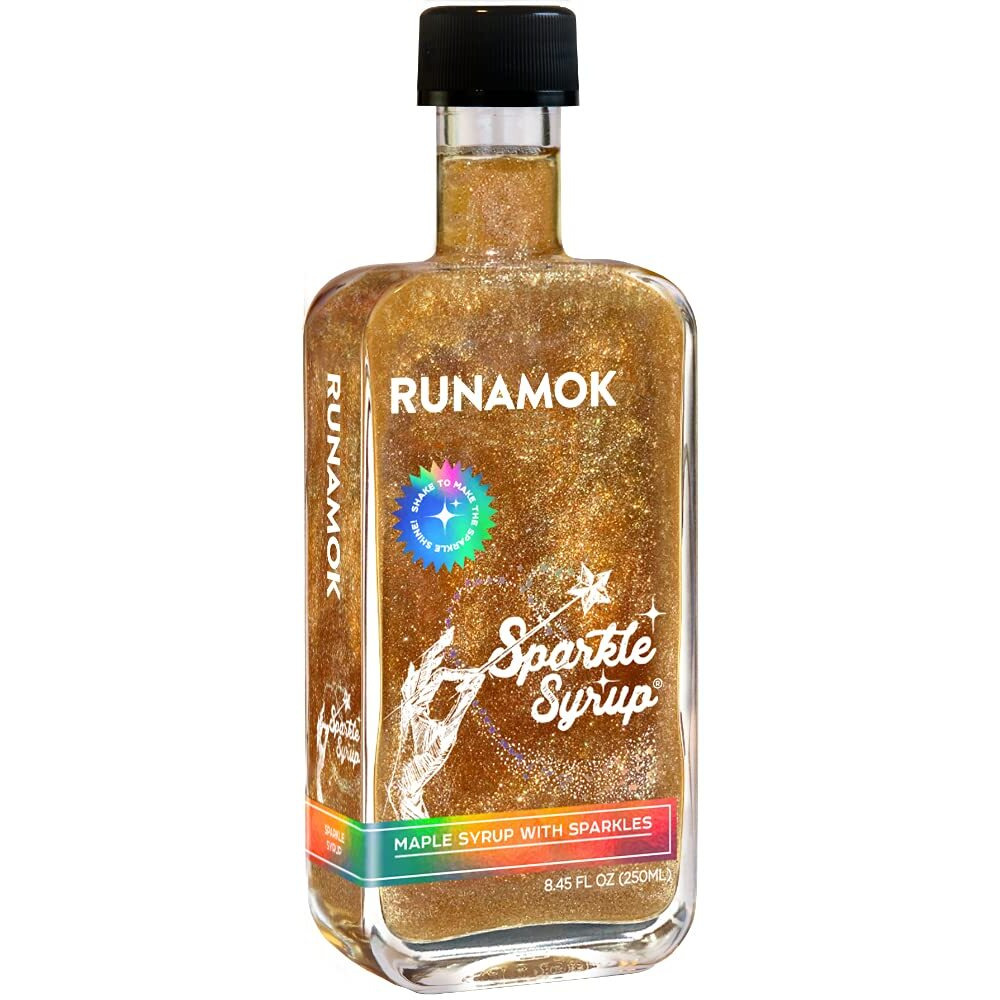 Runamok Sparkle Syrup - Maple Syrup Infused With Edible Sparkles, Perfect Pancake Syrup, Fun Vermont Maple Syrup For Beverages, Fresh Fruit & Dessert Toppings | 8.45 Fl Oz (250Ml)