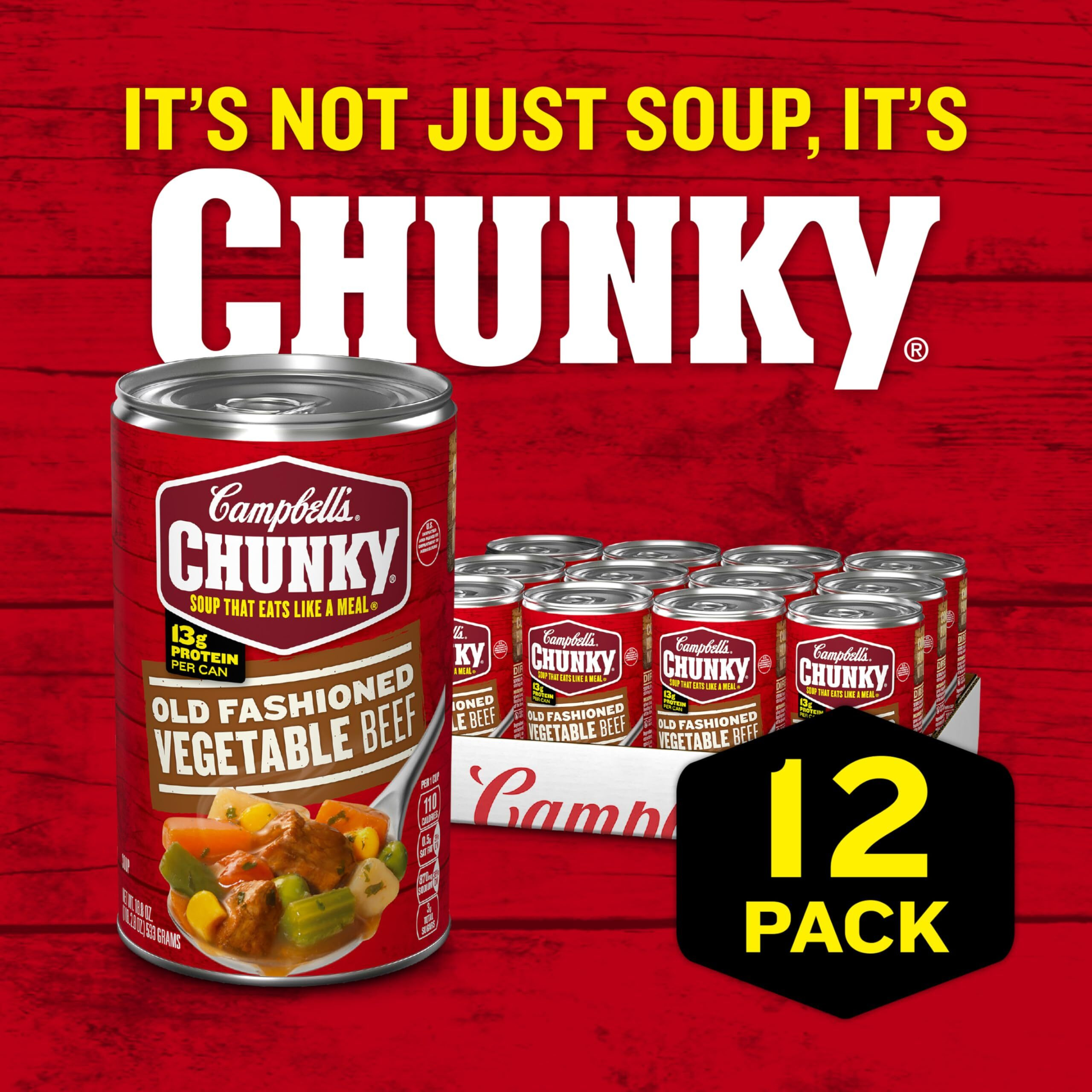 Campbell's Chunky Soup, Old Fashioned Vegetable Beef Soup, 18.8 Ounce Can (12 Pack)