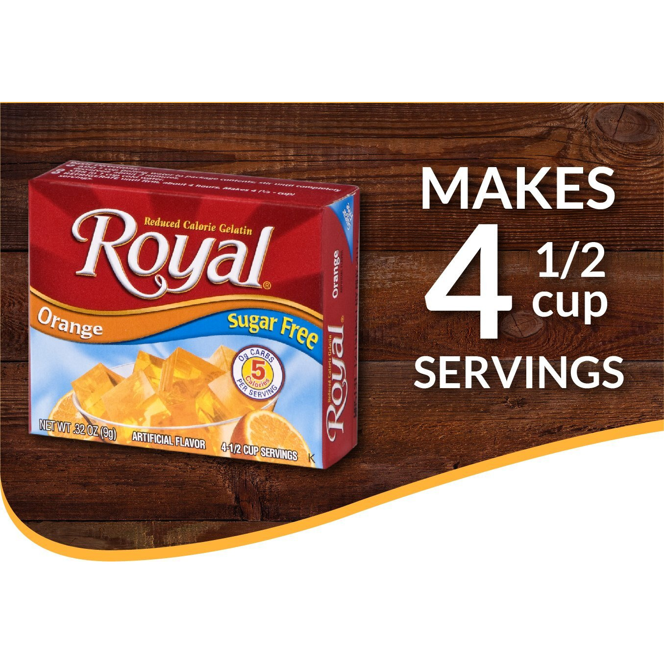 Royal Orange Gelatin Dessert Mix, Sugar Free And Carb Free .32Oz Boxes (Pack Of 12)