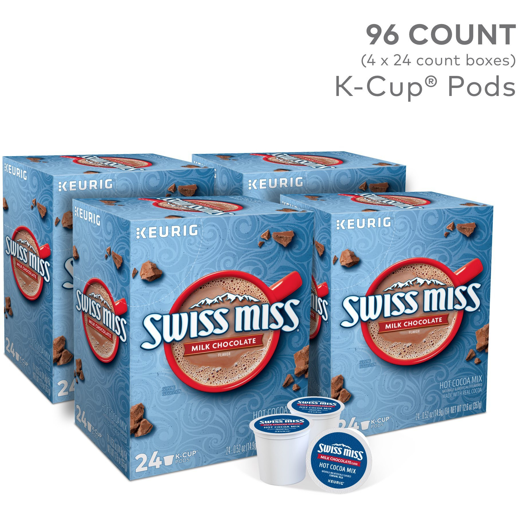 Swiss Miss Milk Chocolate Hot Cocoa, Keurig Single-Serve Hot Chocolate K-Cup Pods, 96 Count