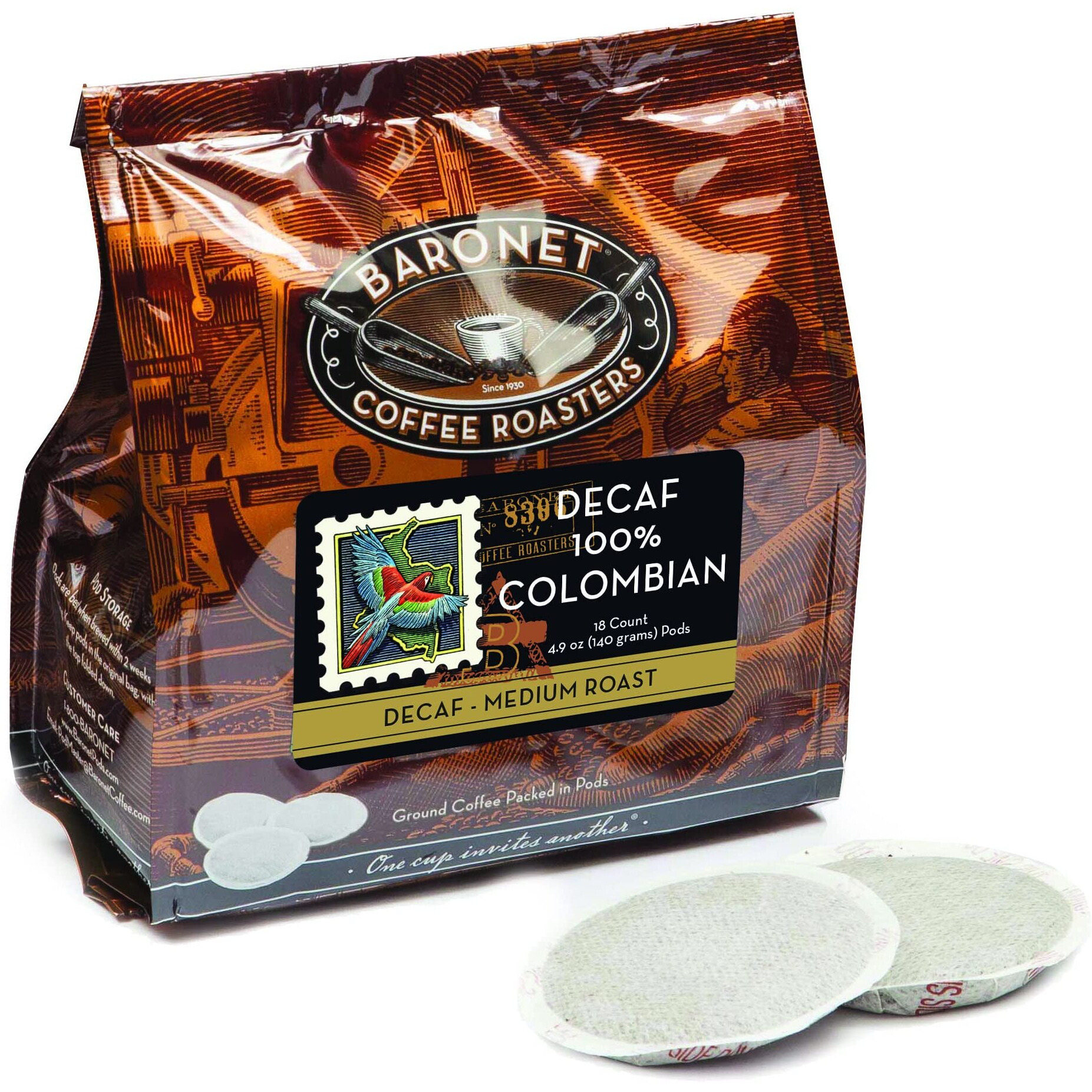 Baronet Coffee Pods [Decaf Colombian -54 Pods] Single Cup Use Like Senseo Coffee Pods-3 Bags Of 18 Single Serve 8 Gram Pods, Regular Strength Soft Coffee Pods, Medium Roast [Decaf Colombian]