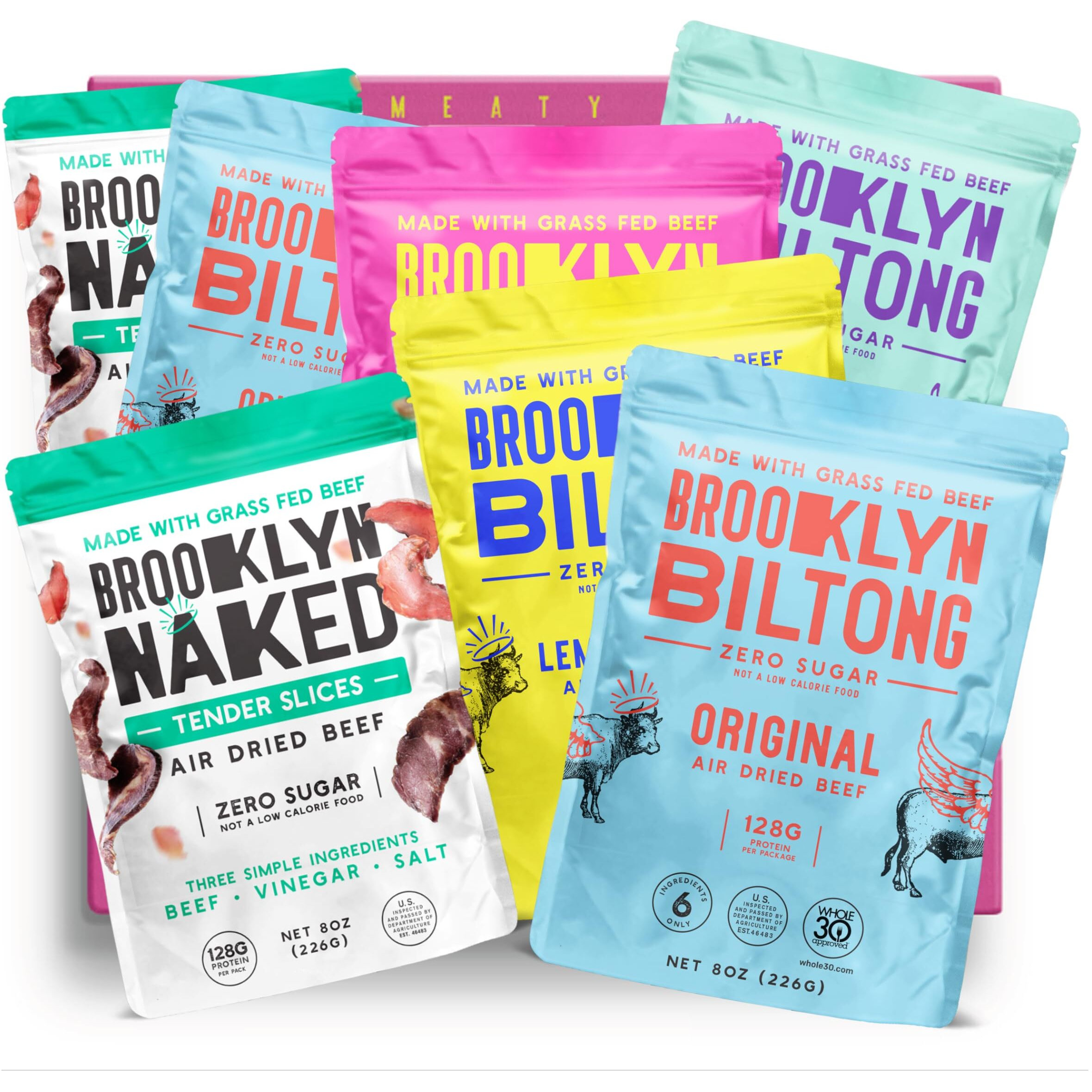 Brooklyn Biltong Carnivore Holiday Gift Snack Box, Air Dried Grass Fed Beef, South African Beef Jerky - Whole30, Paleo, Keto, Gluten Free, Made In Usa
