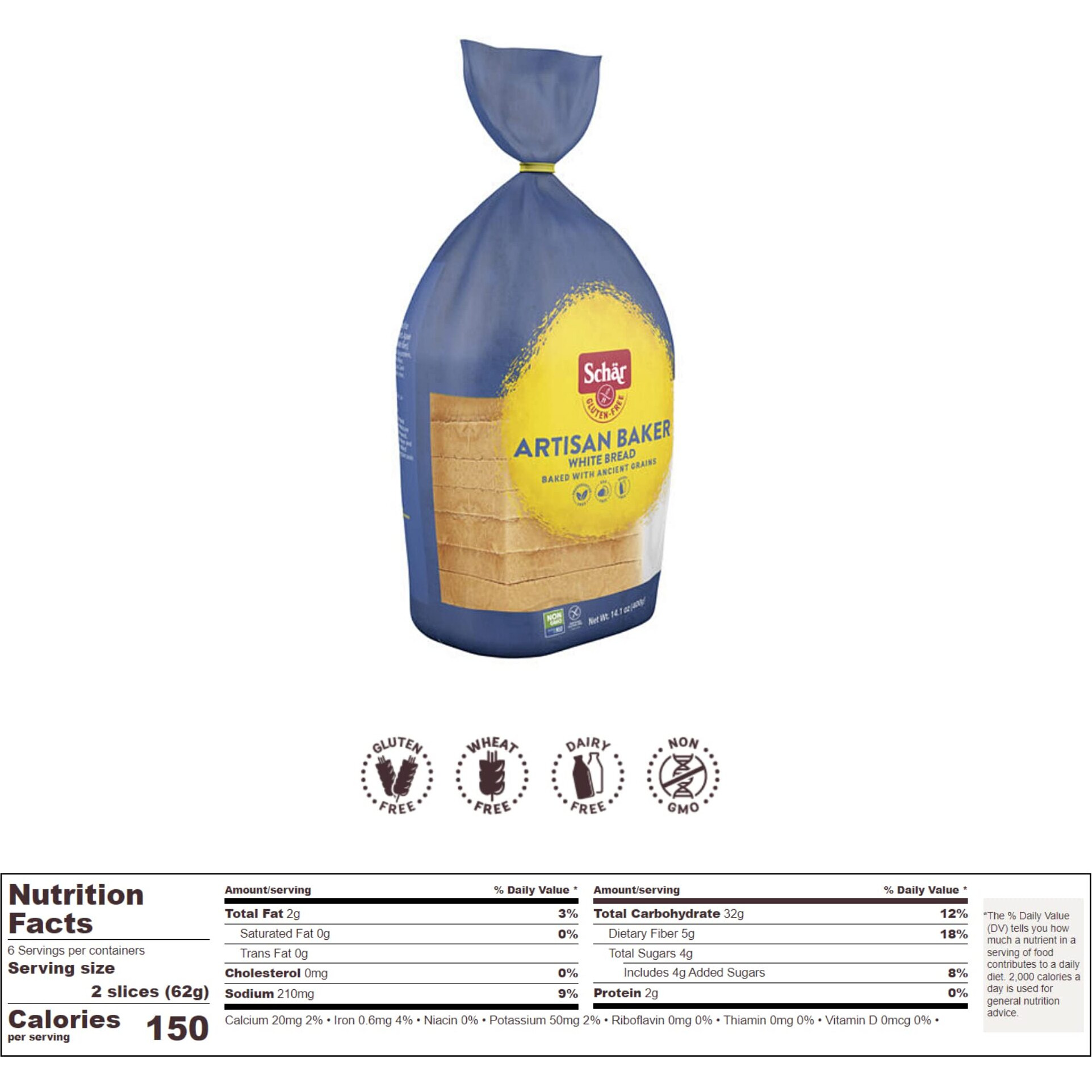 Schar - Artisan Baker White Bread - Certified Gluten Free - No Gmo's, Dairy Or Wheat - (14.01 Oz) 2 Pack