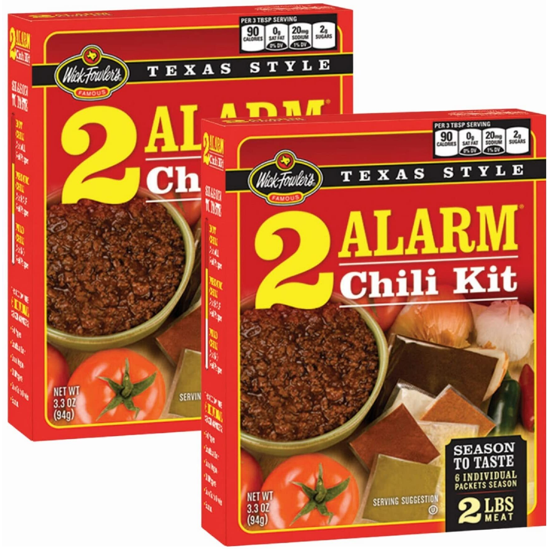 Wick Fowler's 2-Alarm Chili Kit, Texas Style Chili Seasoning Mix With Individual Packs Of Spices, 3.3Oz Box (Pack Of 2)