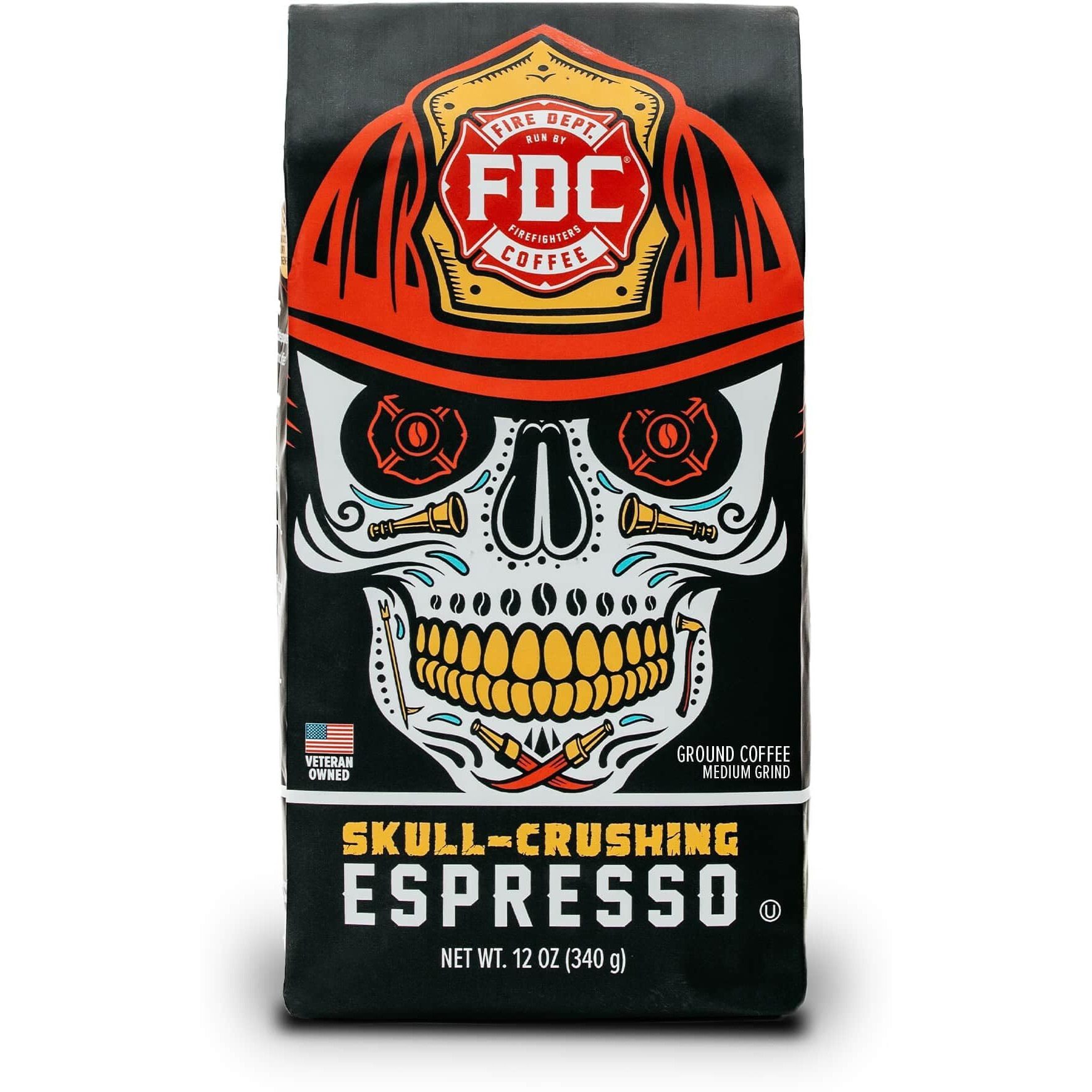 Fire Department Coffee - Gives Back To Firefighters - Full-Bodied & Bold Skull Crushing Espresso Ground Coffee - Roasted In The Usa - Handcrafted With Premium Coffee Beans - Veteran Owned - 12 Oz