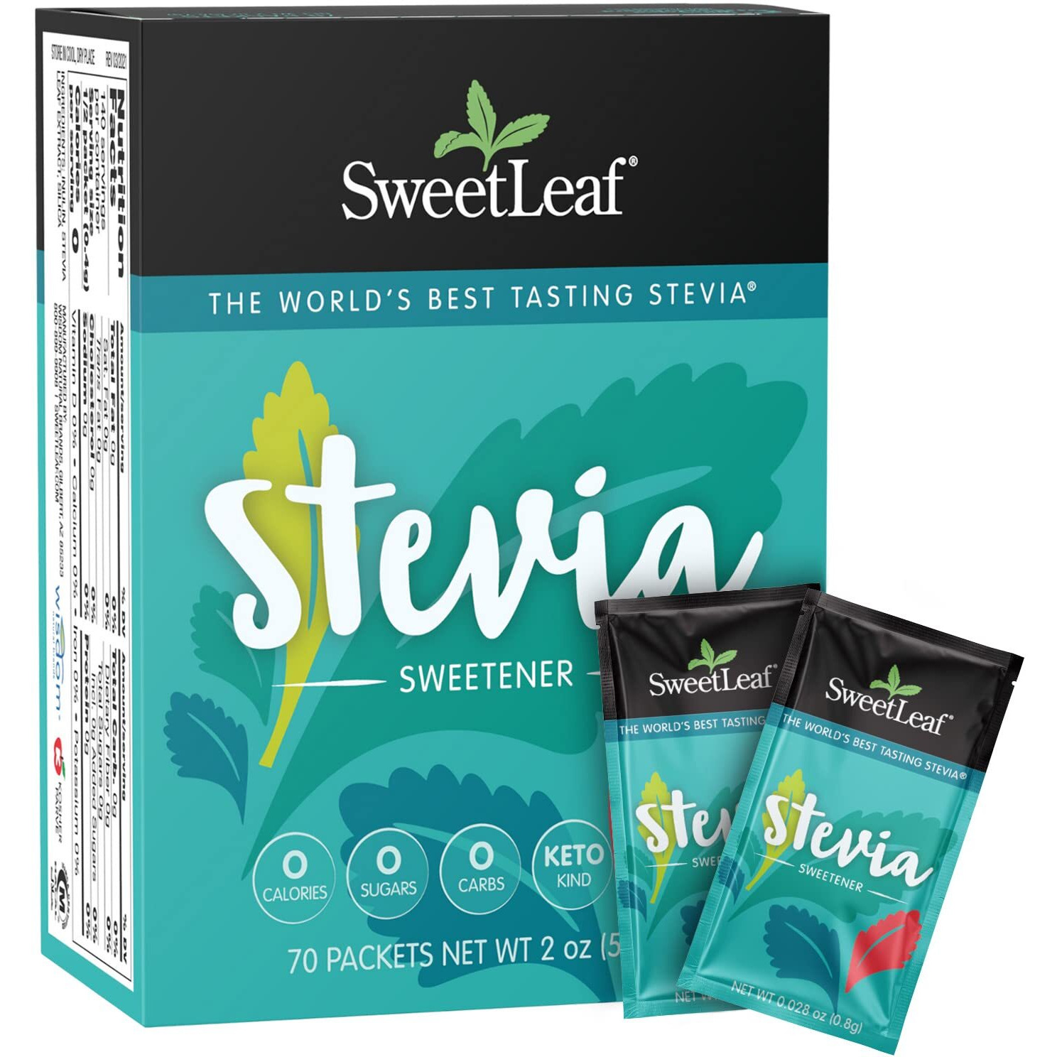Sweetleaf Stevia Packets - Zero Calorie Stevia Powder, No Bitter Aftertaste, Sugar Substitute For Keto Coffee, Nothing Artificial, Non-Gmo Stevia Sweetener Packets, 70 Count