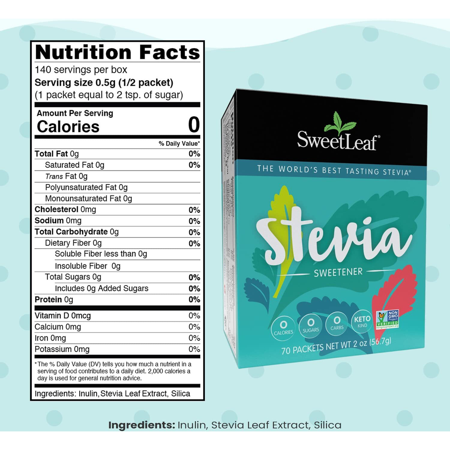 Sweetleaf Stevia Packets - Zero Calorie Stevia Powder, No Bitter Aftertaste, Sugar Substitute For Keto Coffee, Nothing Artificial, Non-Gmo Stevia Sweetener Packets, 70 Count