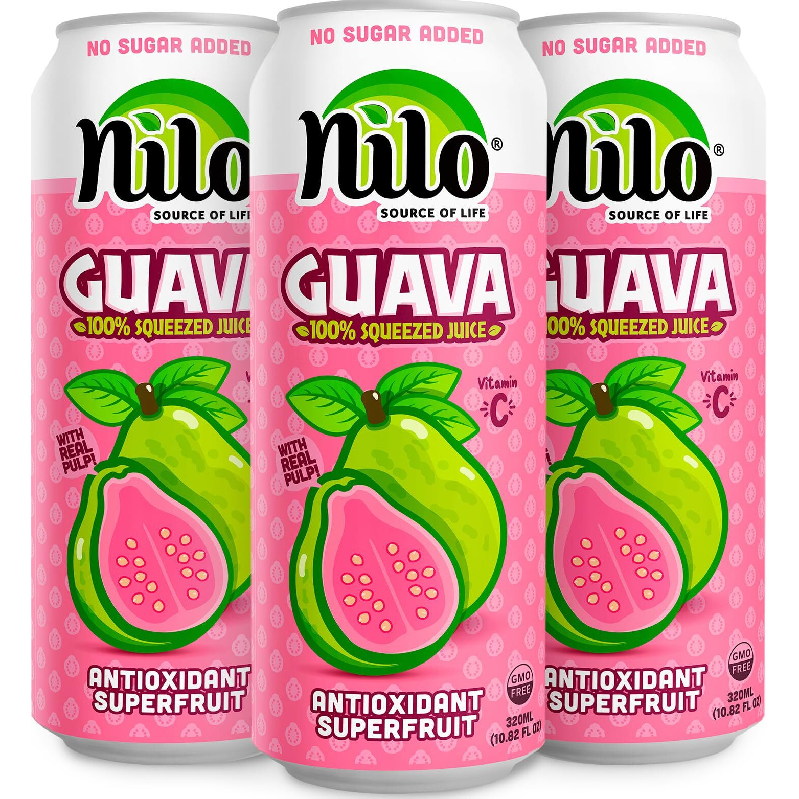 Nilo Guava Juice | 100% Squeezed Guayaba Pink Guava | No Sugar Added | Not From Concentrate | 10.8 Oz (Pack Of 12)