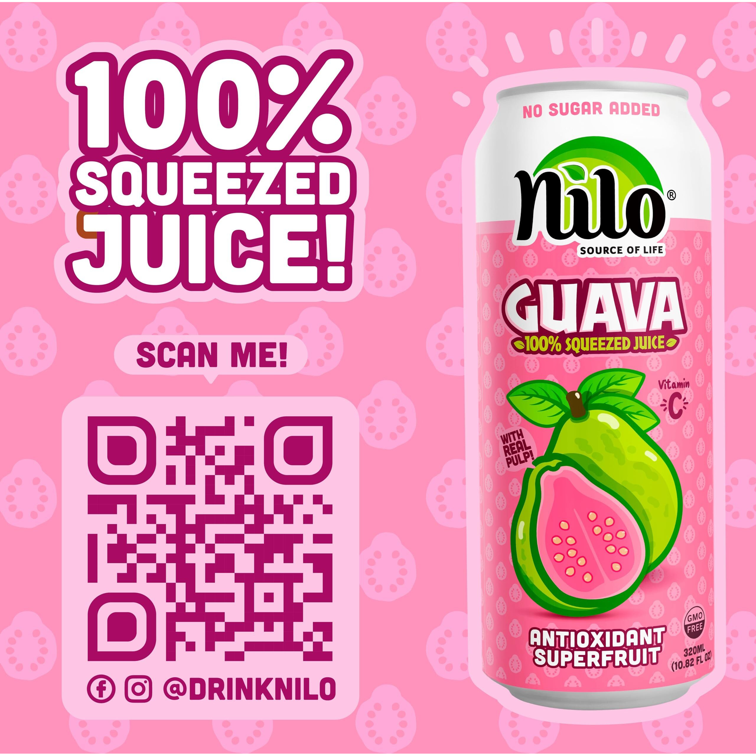 Nilo Guava Juice | 100% Squeezed Guayaba Pink Guava | No Sugar Added | Not From Concentrate | 10.8 Oz (Pack Of 12)
