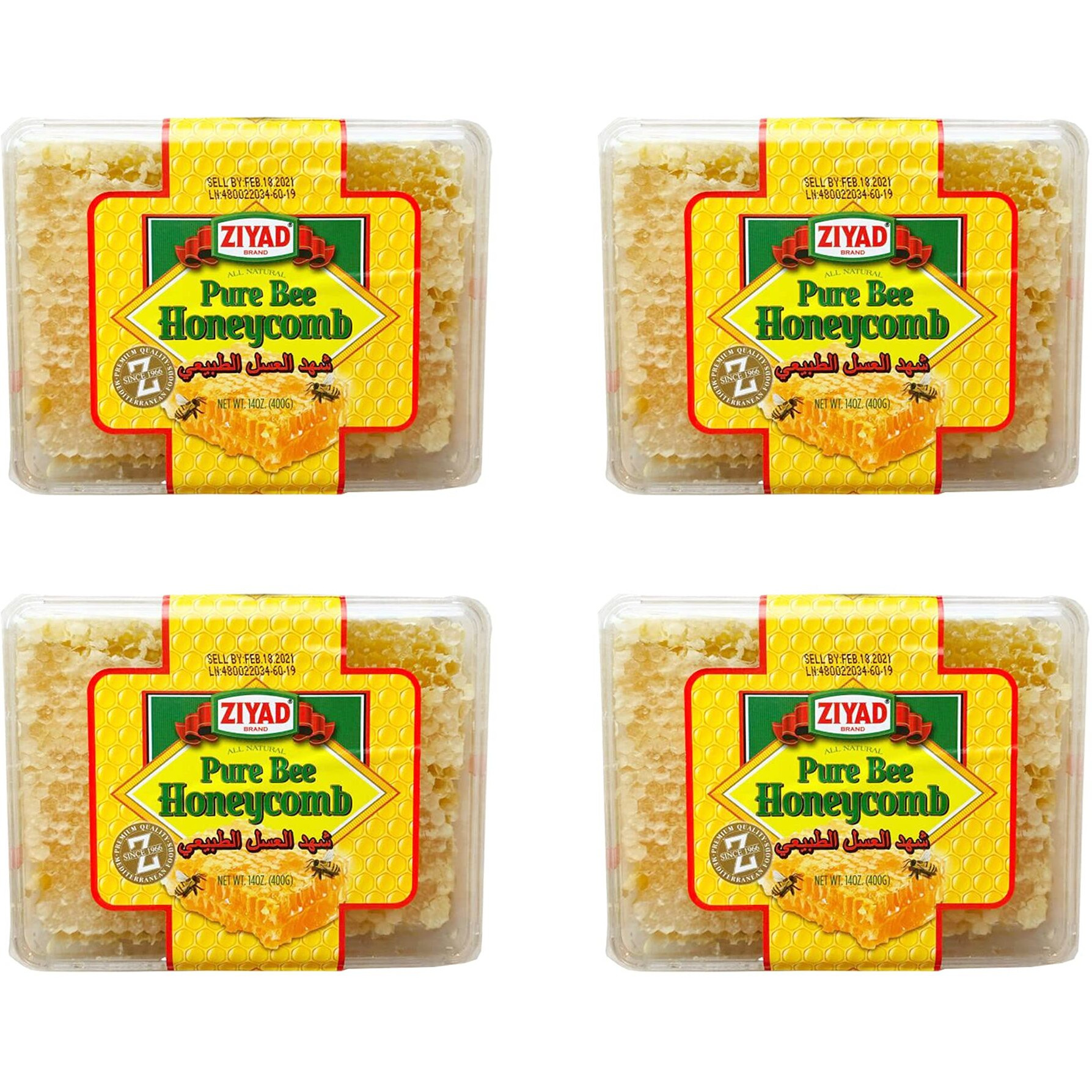 Ziyad Raw All-Natural Honeycomb, 100% Pure Unfiltered Honey Comb, 100% All-Natural, No Additives, No Preservatives, Fresh From The Farm 13 Oz Pack Of 4