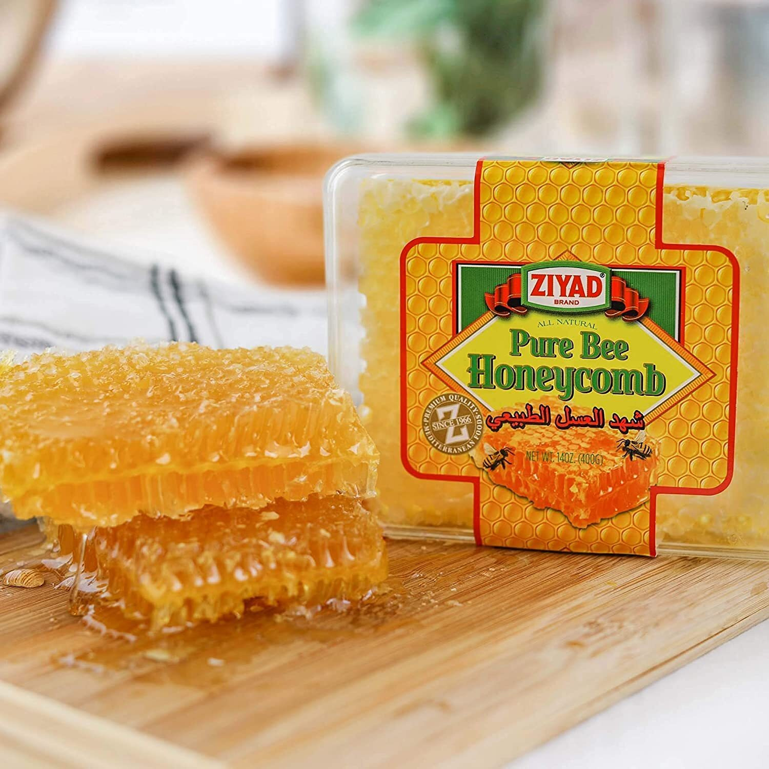 Ziyad Raw All-Natural Honeycomb, 100% Pure Unfiltered Honey Comb, 100% All-Natural, No Additives, No Preservatives, Fresh From The Farm 13 Oz Pack Of 4
