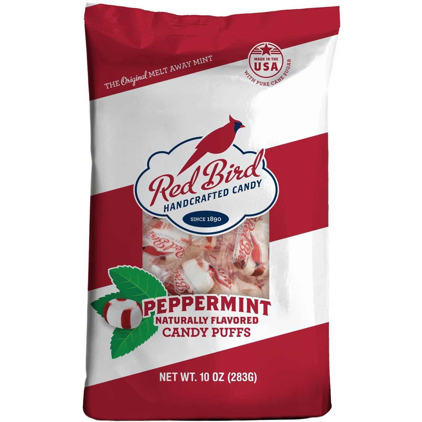 Red Bird Soft Peppermint Candy Puffs, Mints Individually Wrapped, Gluten-Free, Non-Gmo Verified, Kosher, Allergen Free 10 Oz Bag