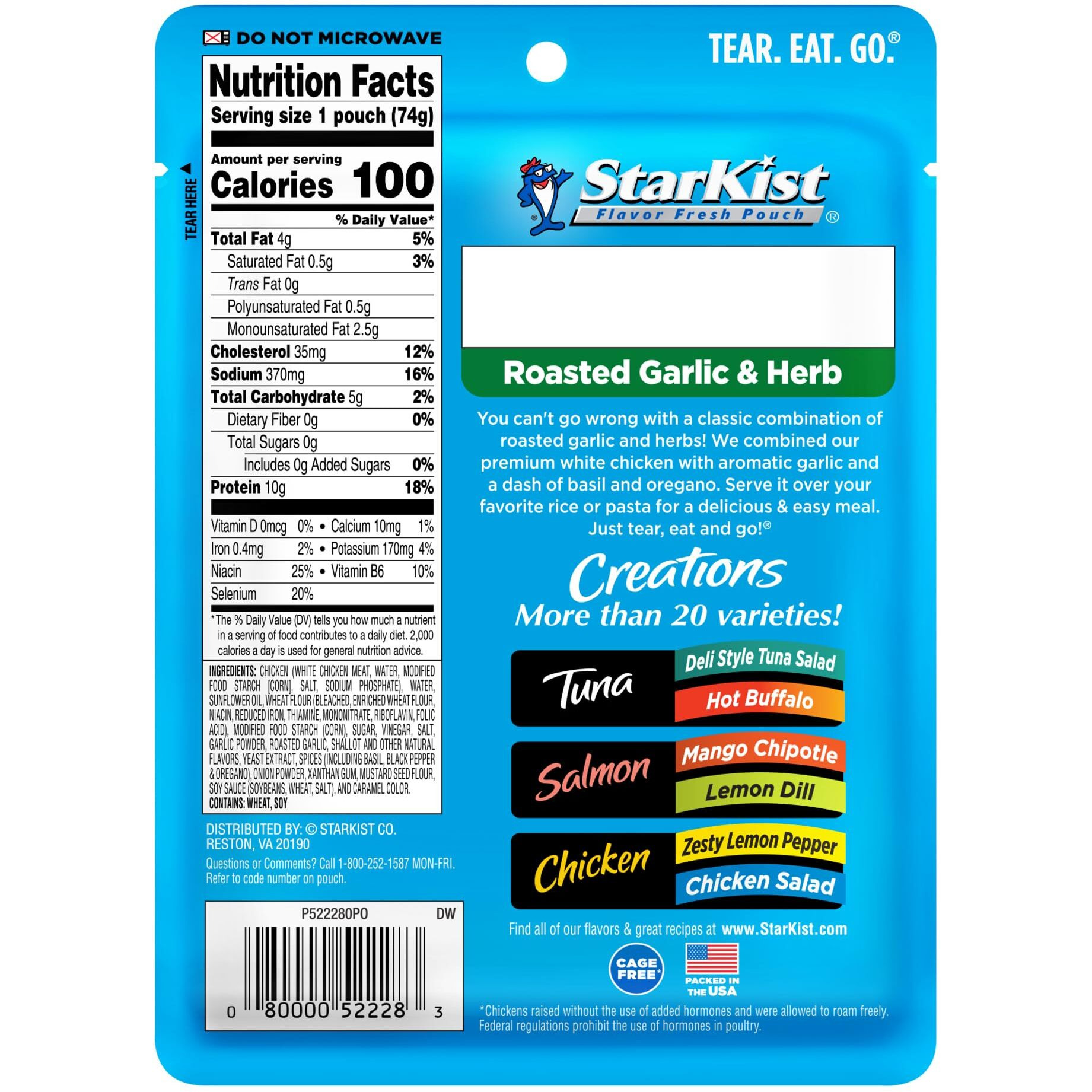 Starkist Chicken Creations, Roasted Garlic & Herb - 2.6 Oz Pouch, Pack Of 12