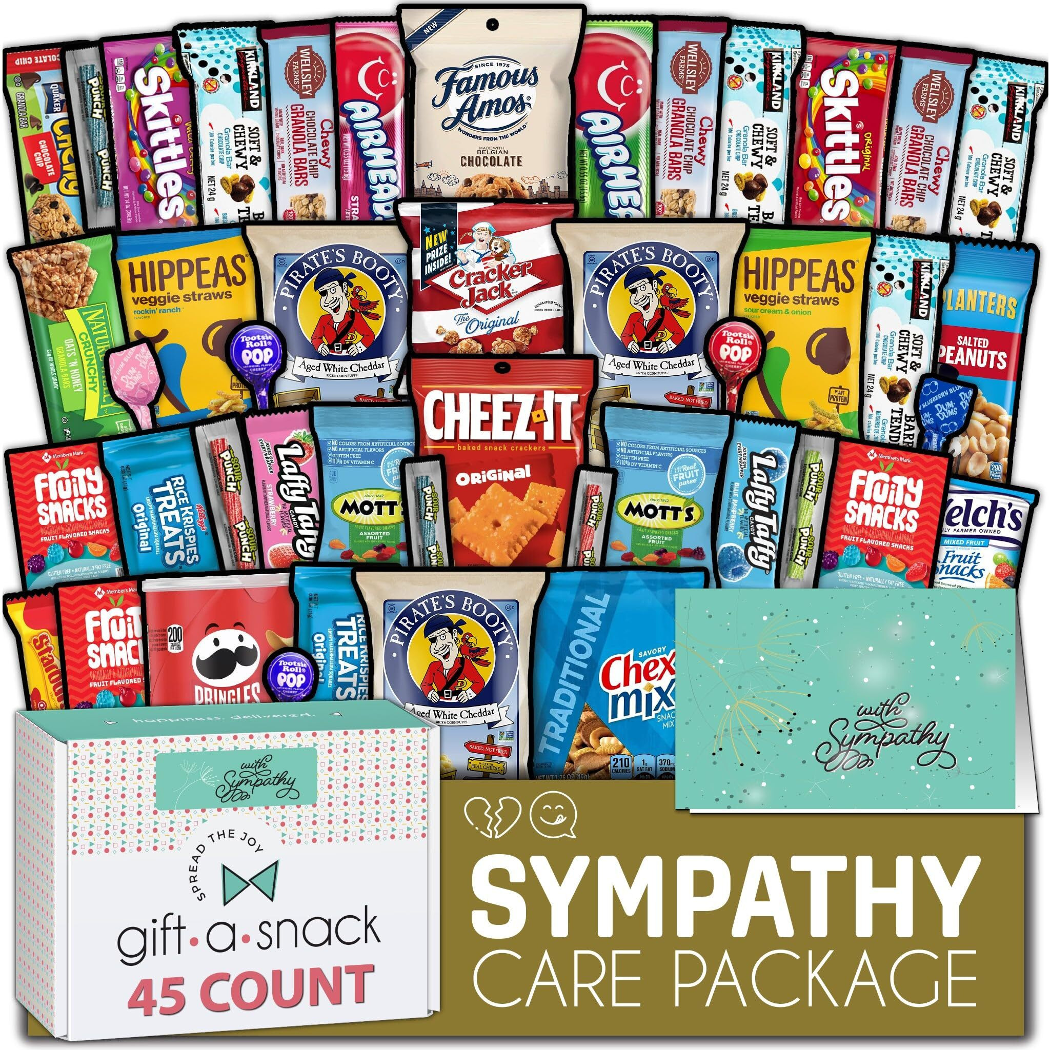 Gift A Snack - Sympathy Snack Box Care Package + Greeting Card (45 Count) Condolence For Loss Of Loved One, Dog Pet Cat Memorial Sweet Treats Gift Basket - Cravy Food Assortments & Variety Gifts