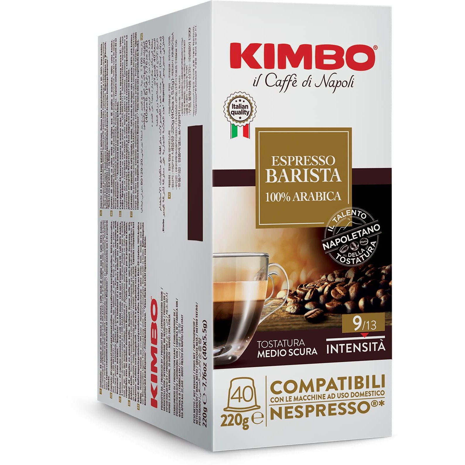Kimbo Espresso Barista 100% Arabica Coffee Capsules - Single Serve Compatible - Blended And Roasted In Italy - Medium To Dark Roast - 40 Count