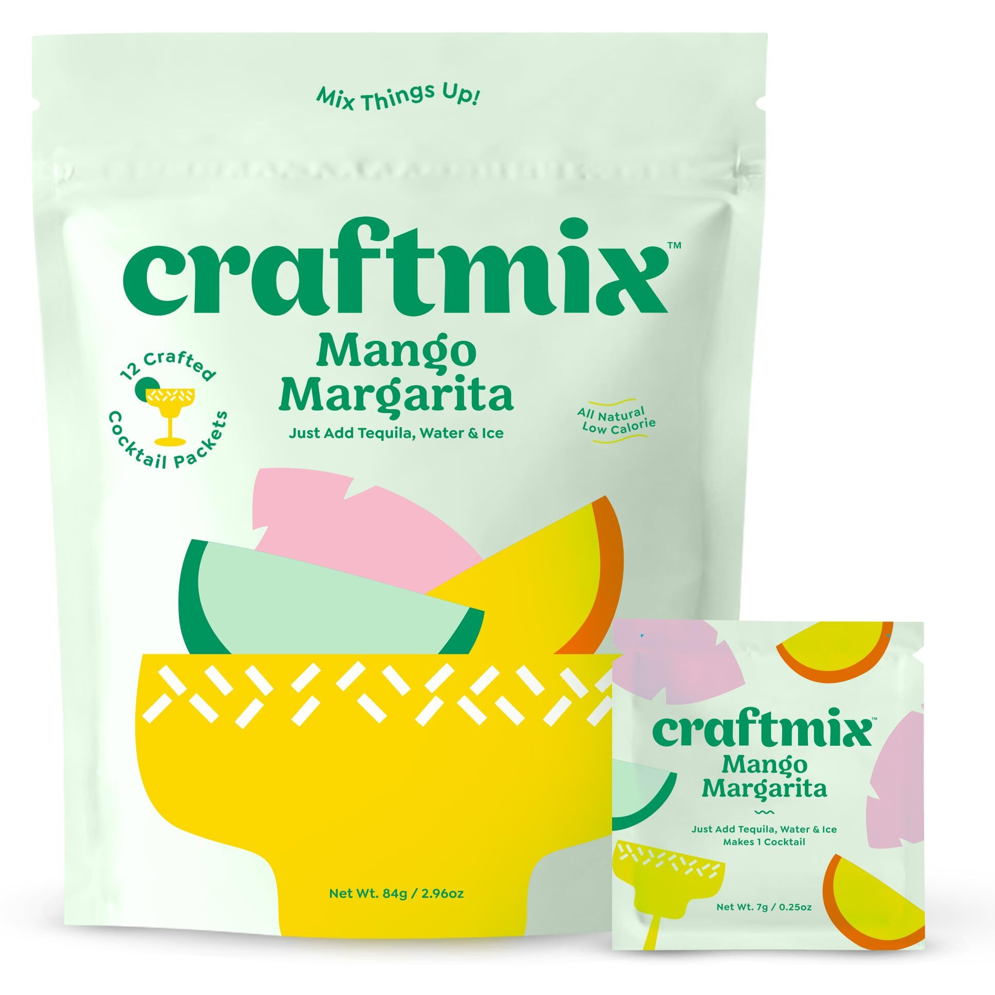 Craftmix Mango Margarita, Makes 12 Drinks, Skinny Cocktail Mixers, Instant Mix Mocktail Kit, Real Fruit, Vegan Low-Carb Non-Gmo, Dairy Free, Gluten-Free, Easy To Mix