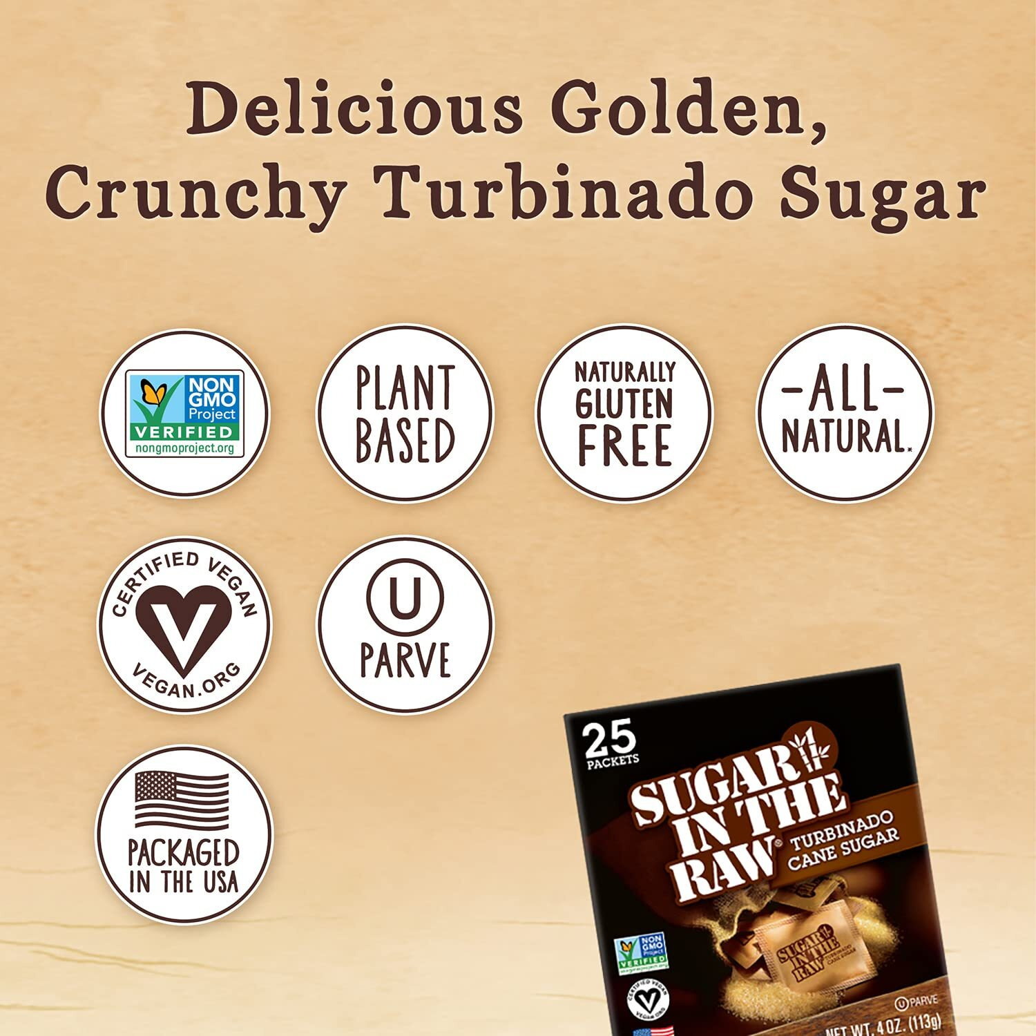 Sugar In The Raw Turbinado Cane Sugar Packets, 25 Ct Box, 12 Pack, Pure, All-Natural Turbinado Sugar, Non-Gmo Project Verified, Kosher, Vegan And Gluten Free