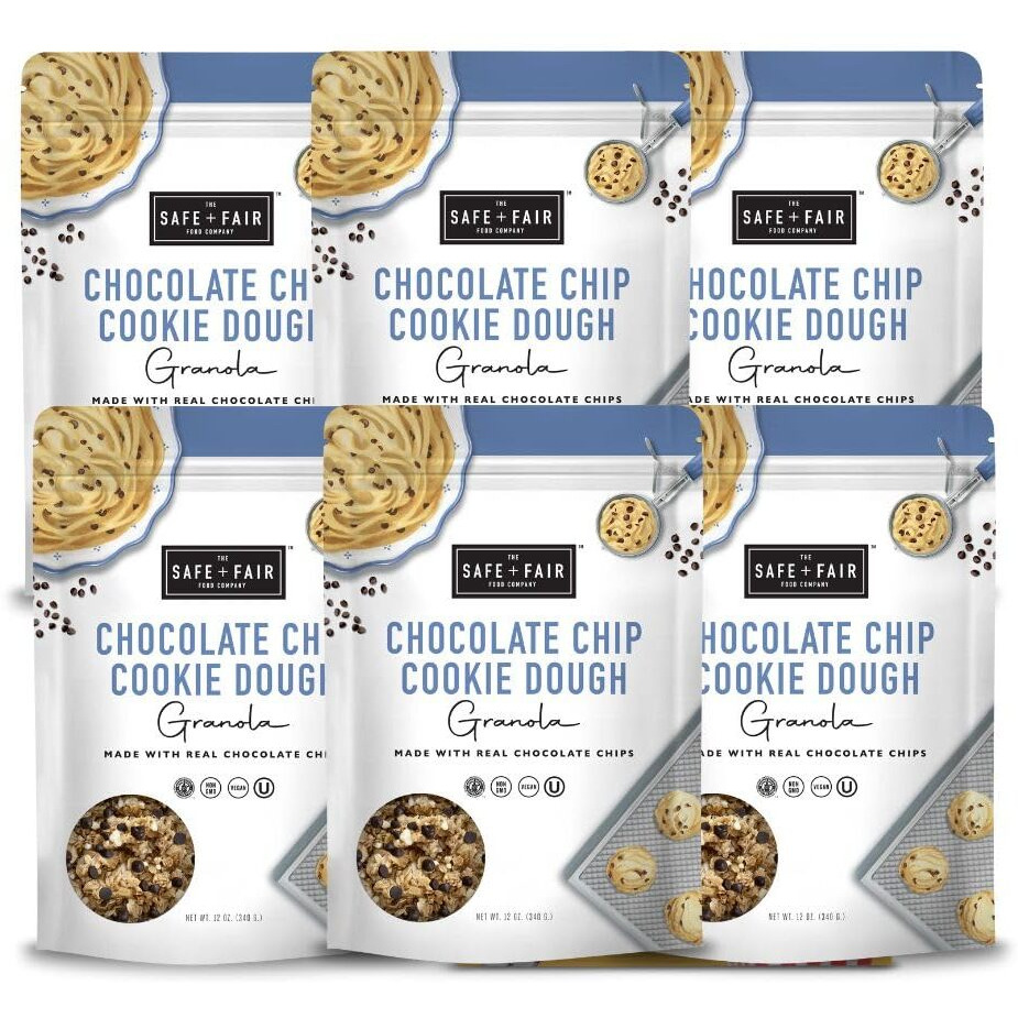 Safe + Fair Chocolate Chip Cookie Dough Granola - Gluten-Free, Dairy Free And Vegan Breakfast, Snack Or Dessert - Free From Top 9 Allergens, Trans Fat And Artificial Ingredients - Non Gmo, 12Oz Pack, 6 Pack