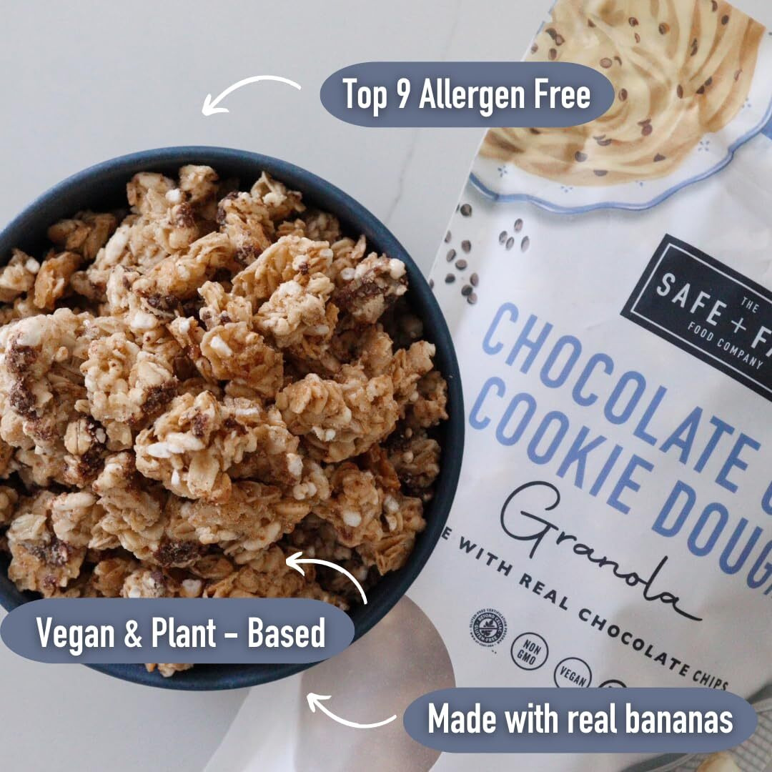 Safe + Fair Chocolate Chip Cookie Dough Granola - Gluten-Free, Dairy Free And Vegan Breakfast, Snack Or Dessert - Free From Top 9 Allergens, Trans Fat And Artificial Ingredients - Non Gmo, 12Oz Pack, 6 Pack