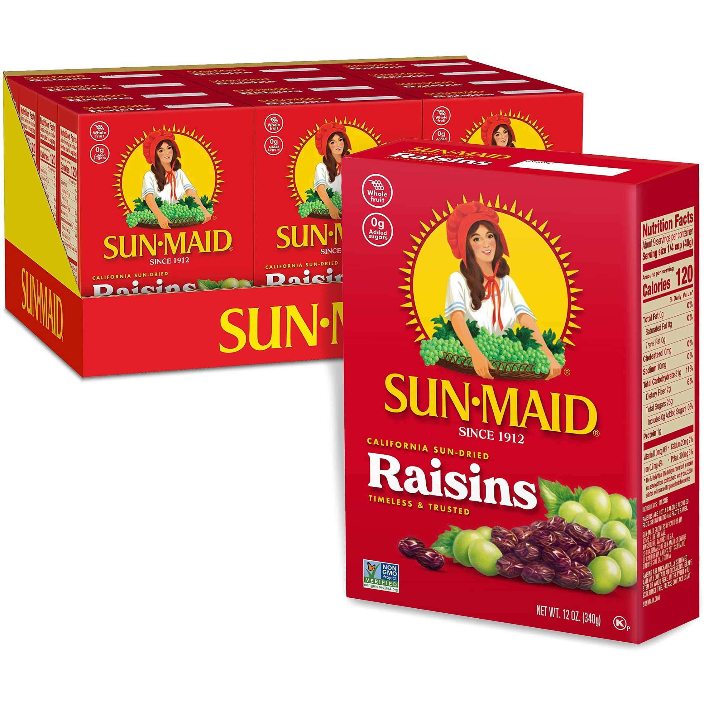 Sun-Maid California Sun-Dried Raisins - (12 Pack) 12 Oz Sharing-Size Box - Dried Fruit Snack For Lunches, Snacks, And Natural Sweeteners