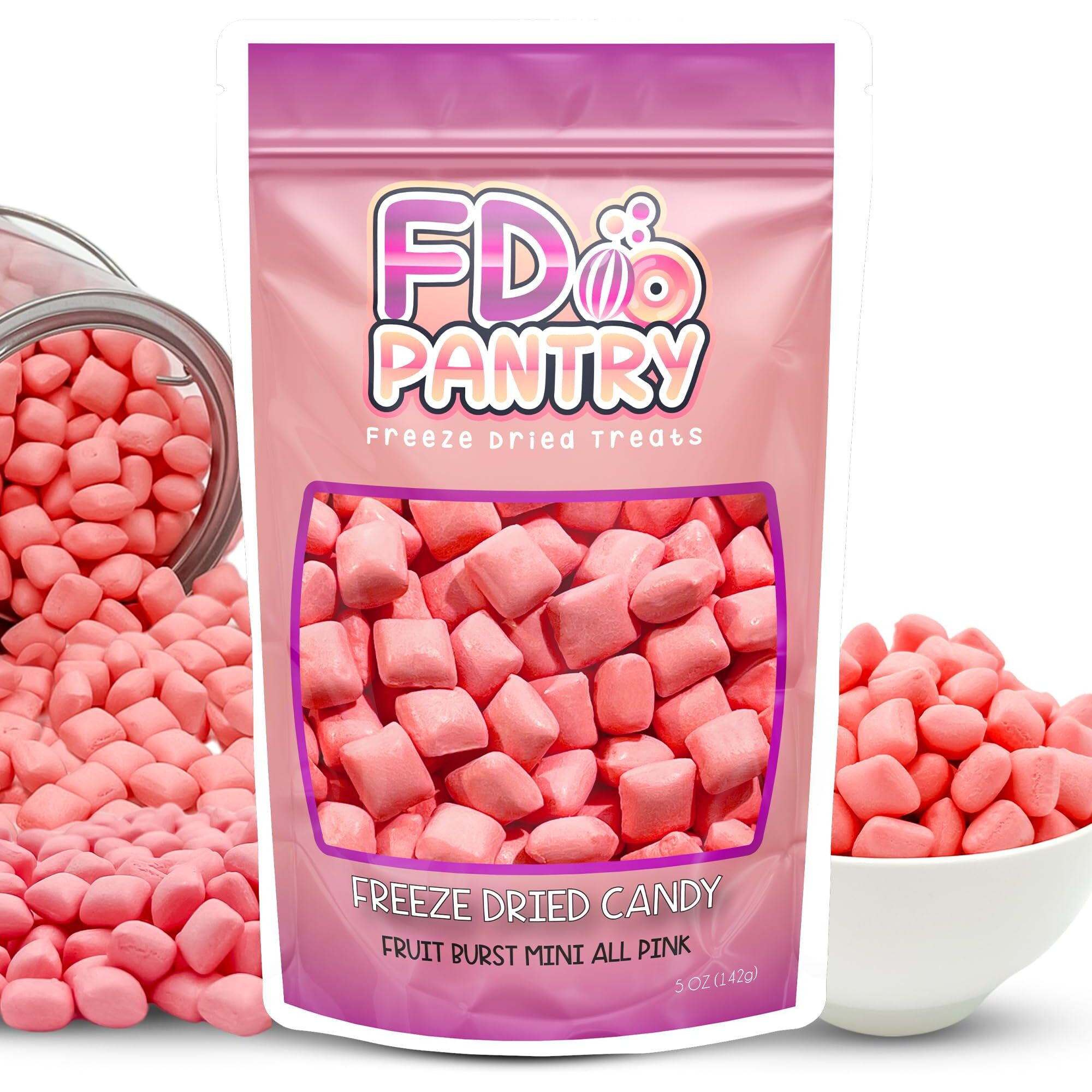 Freeze Dried Fruit Bursts Candy - Mini All-Pinks Strawberry L Hard Candy Mix 5Oz Treat Snack Gift Bag Freeze-Dried Candies