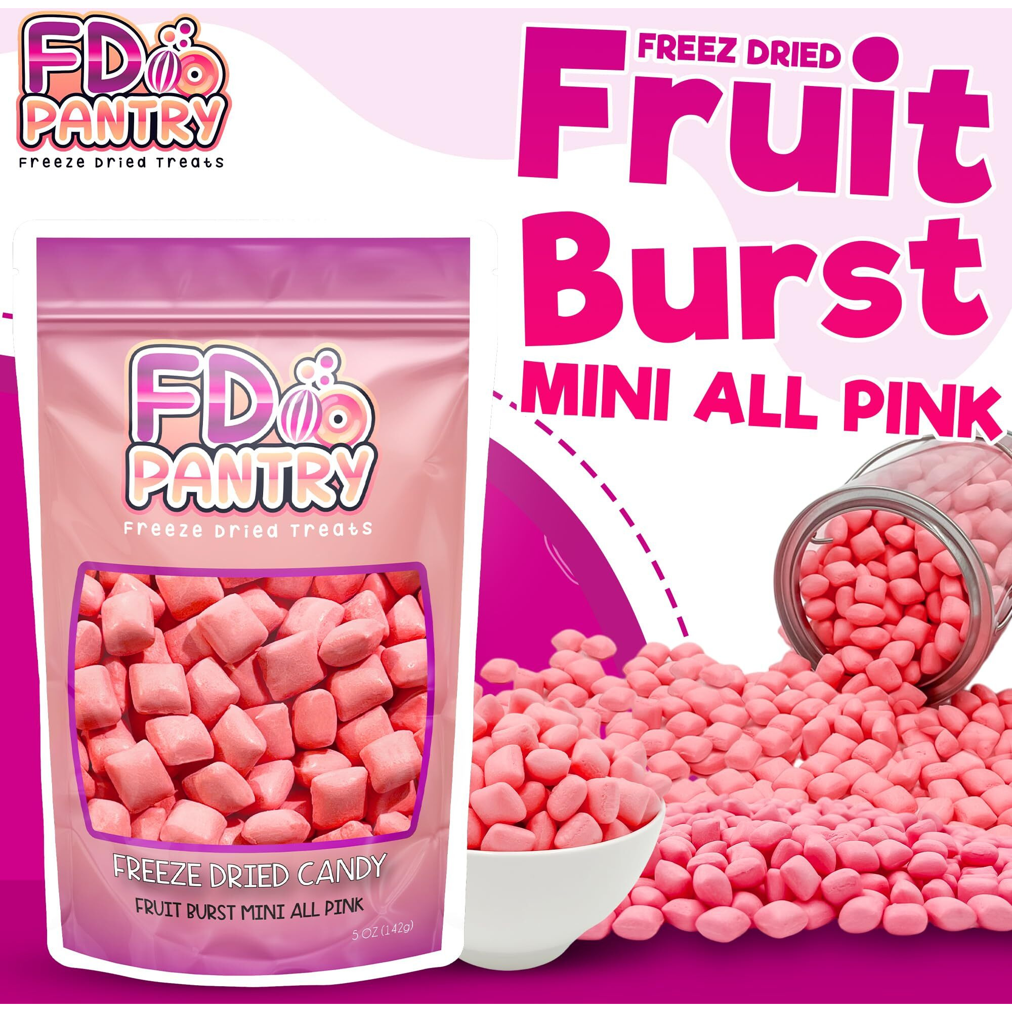 Freeze Dried Fruit Bursts Candy - Mini All-Pinks Strawberry L Hard Candy Mix 5Oz Treat Snack Gift Bag Freeze-Dried Candies