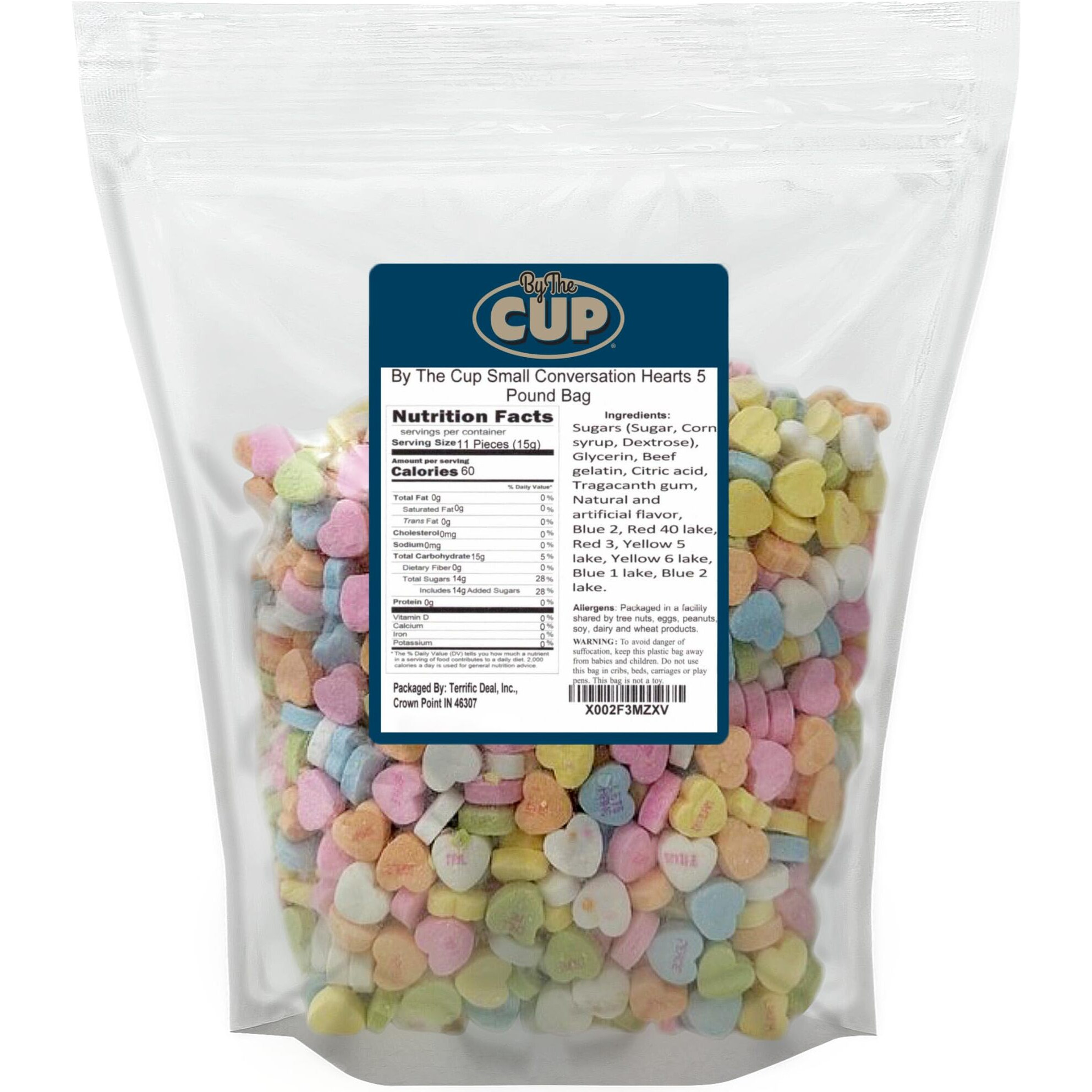 By The Cup Small Candy Conversation Hearts, 5 Pound Bulk Bag
