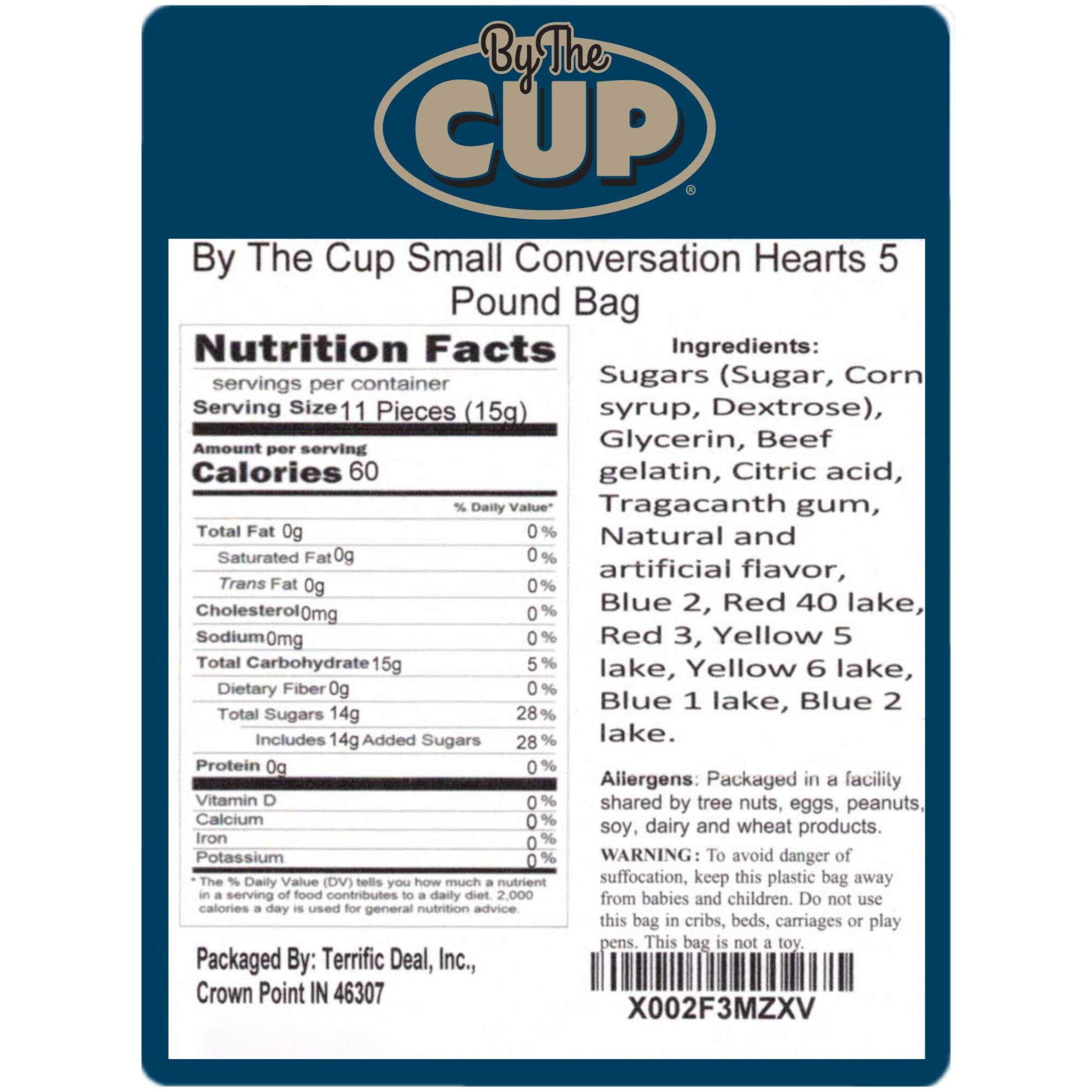 By The Cup Small Candy Conversation Hearts, 5 Pound Bulk Bag