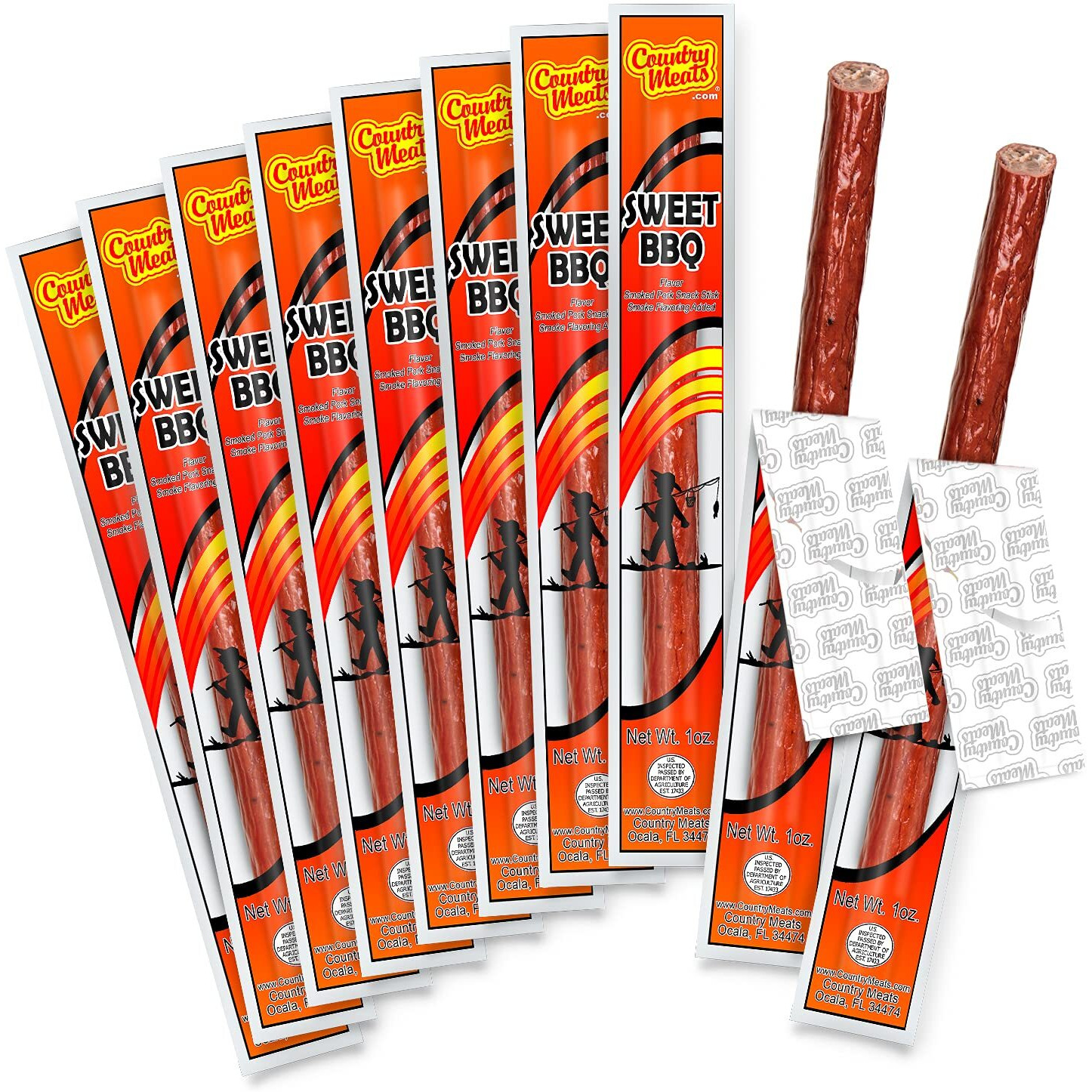 Country Meats, Meat Sticks, 0 Trans Fat, Usda Certified, Good Source Of Protein, Carb Conscious Snack (10 Meat Sticks, Sweet Bbq)