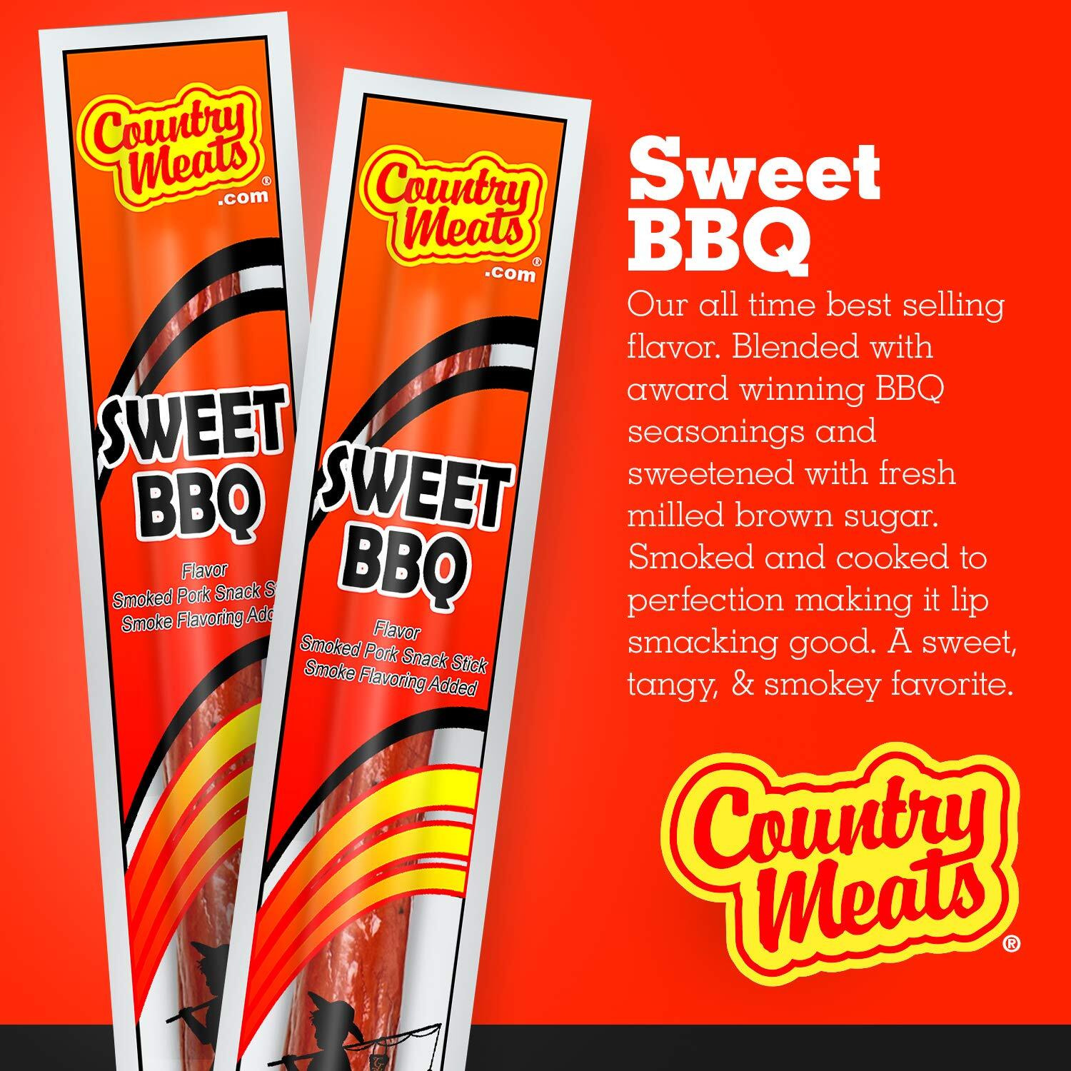 Country Meats, Meat Sticks, 0 Trans Fat, Usda Certified, Good Source Of Protein, Carb Conscious Snack (10 Meat Sticks, Sweet Bbq)