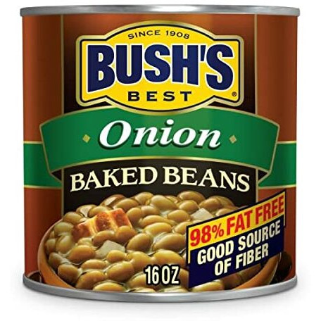 Bush's Best 16 Oz Canned Onion Baked Beans, Source Of Plant Based Protein And Fiber, Low Fat, Gluten Free, (Pack Of 12)