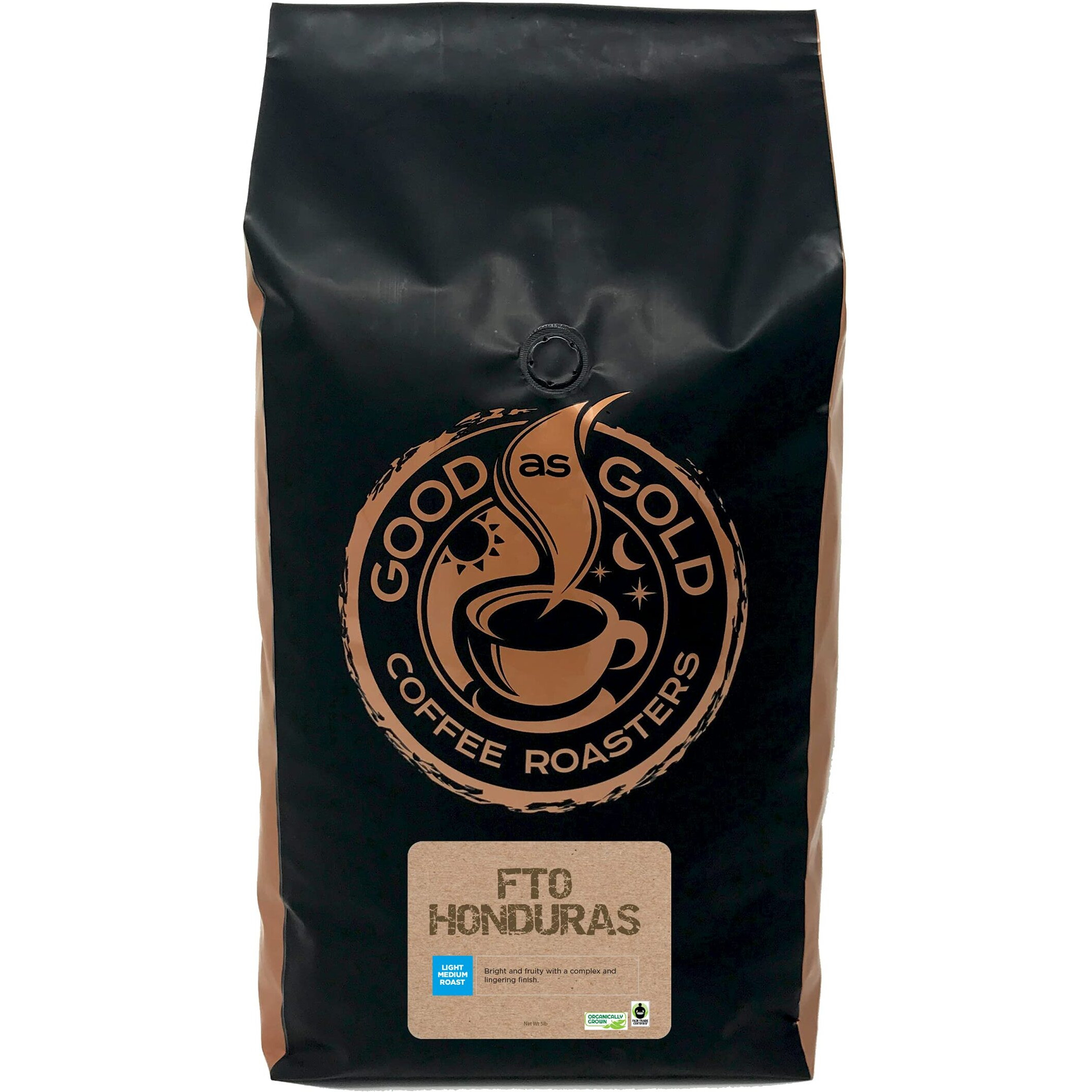 Honduras Coffee Beans (5 Lbs), Light/Medium Roast, Fair Trade/Organically Grown, Good As Gold Coffee Roasters