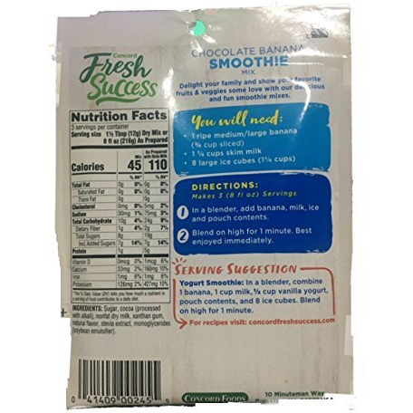 Concord Foods Chocolate Banana Smoothie Mix, 1.3 Oz Pouch (Value Pack Of 18 Pouches)