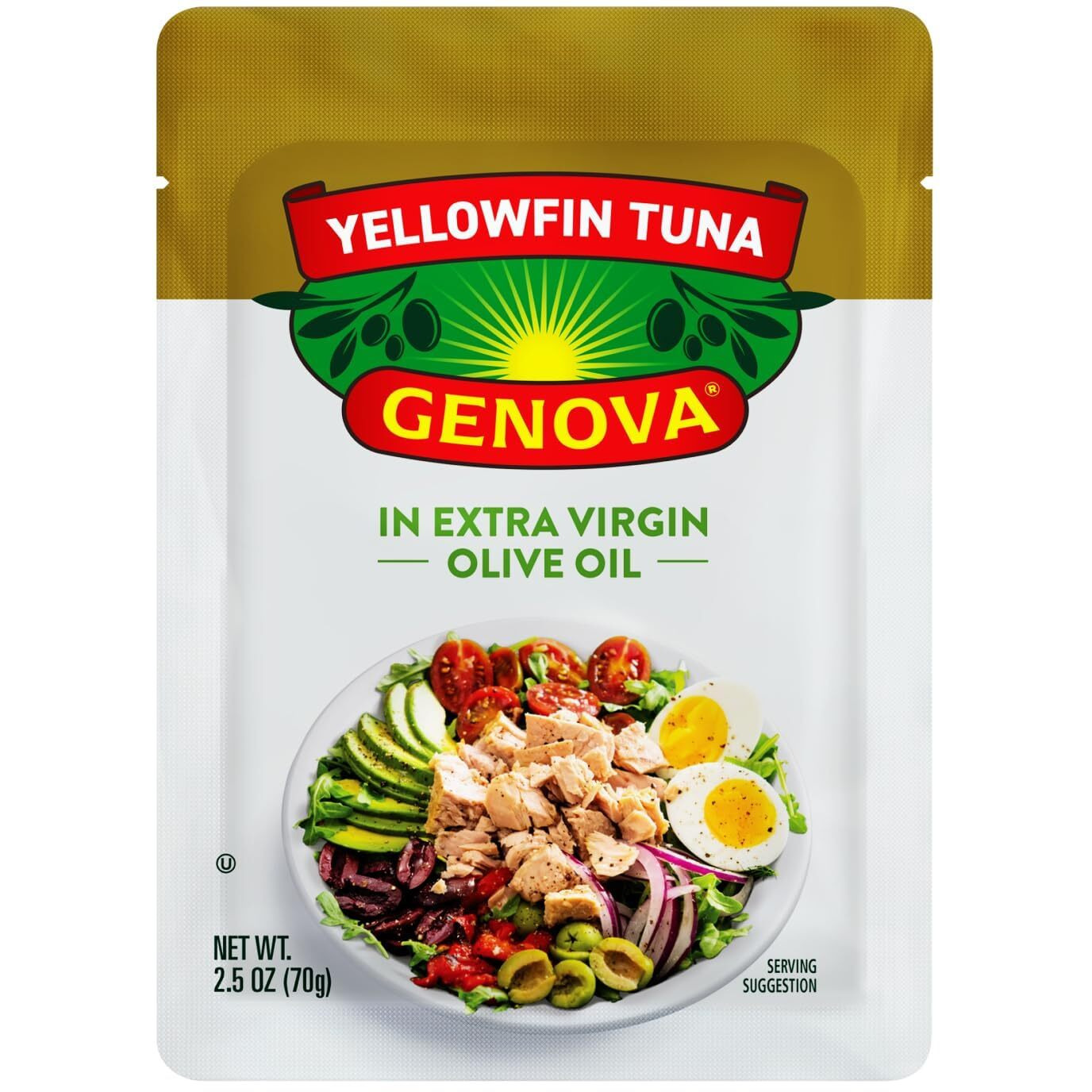 Genova Premium Yellowfin Tuna In Extra Virgin Olive Oil, 2.5 Ounce Packets (Pack Of 12), Wild Caught Tuna