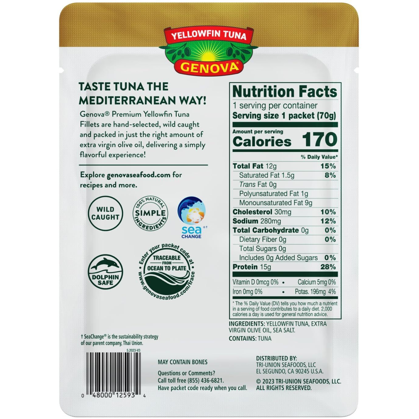 Genova Premium Yellowfin Tuna In Extra Virgin Olive Oil, 2.5 Ounce Packets (Pack Of 12), Wild Caught Tuna