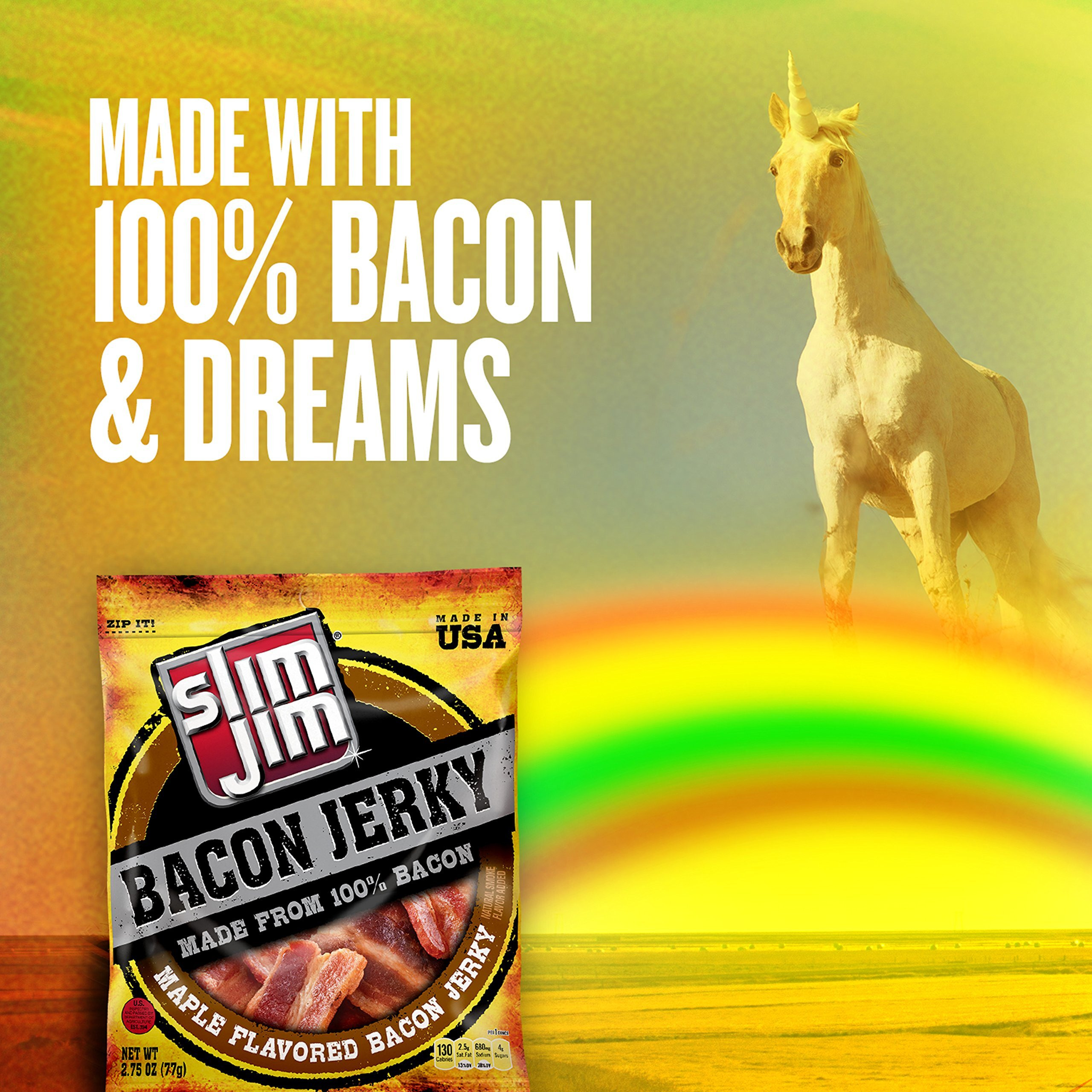 Slim Jim Bacon Jerky, Maple, 2.75 Ounce, Pack Of 8