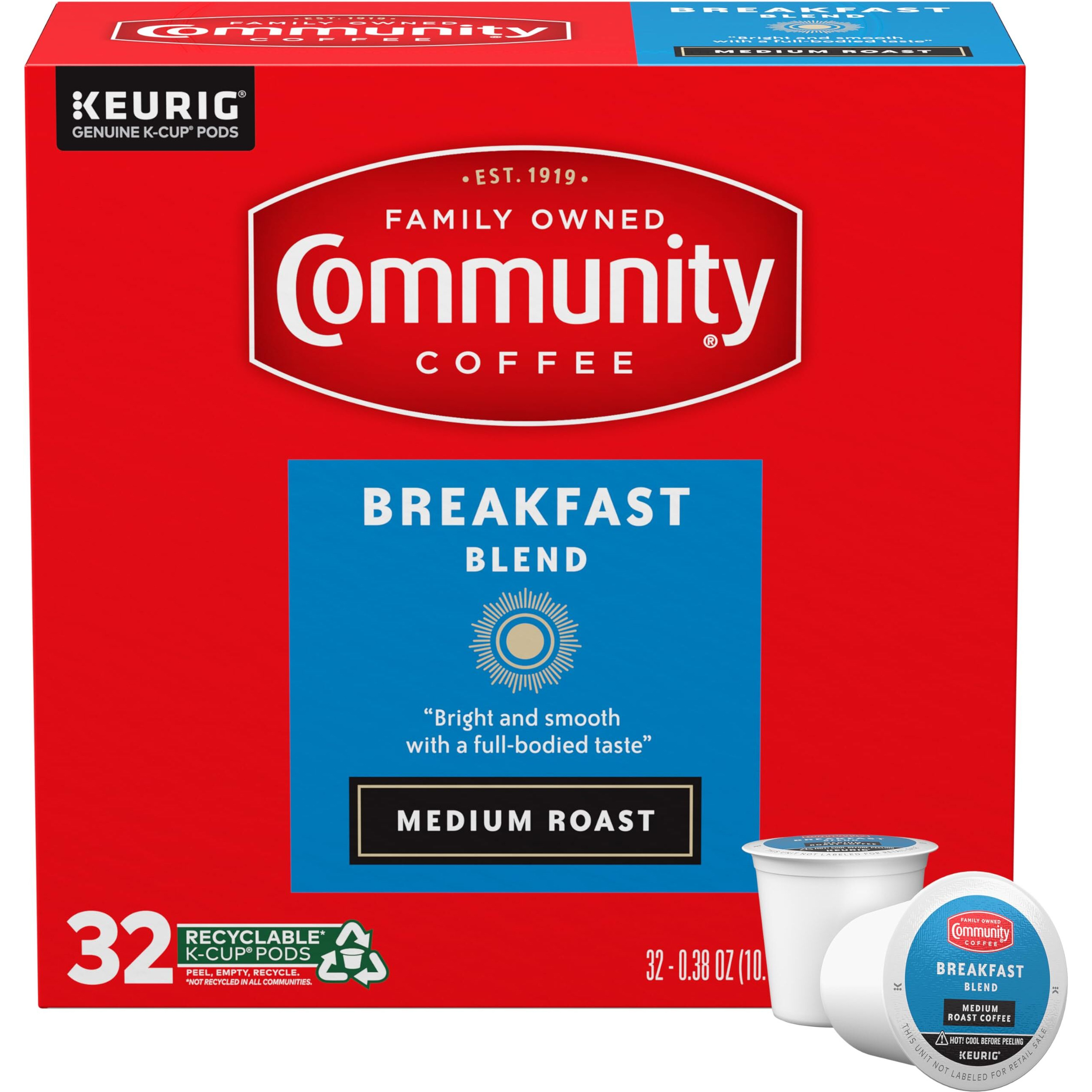 Community Coffee Breakfast Blend Medium Roast Single Serve Keurig K-Cup Pods 32 Ct Box