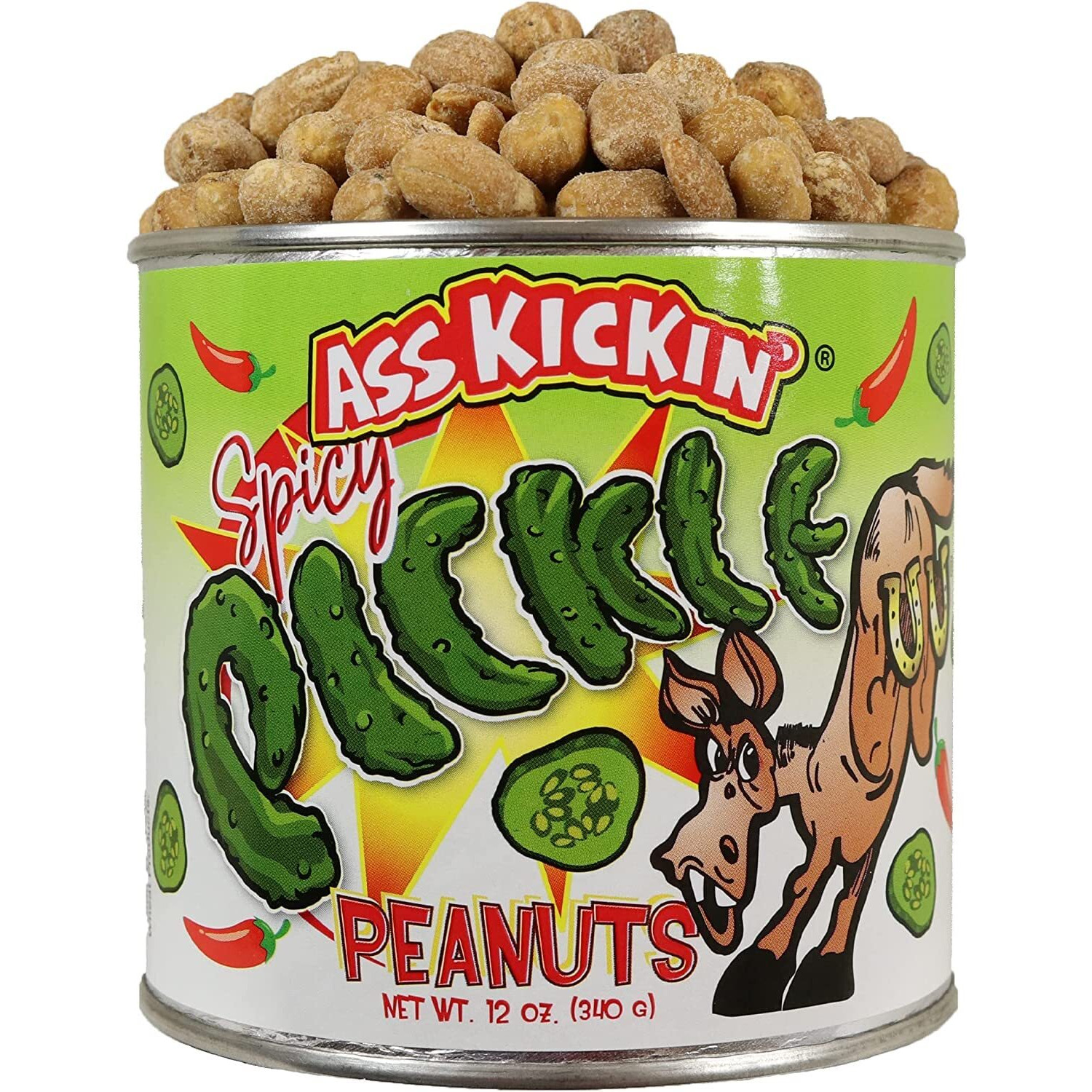 Kickin Spicy Peanuts - Hot Peanuts Spicy - Hot Peanuts Challenge - 12Oz - Spicy Nuts Flavoured With Pickle Peanuts - Ultimate Spicy Gourmet Gift Peanuts - Try If You Dare