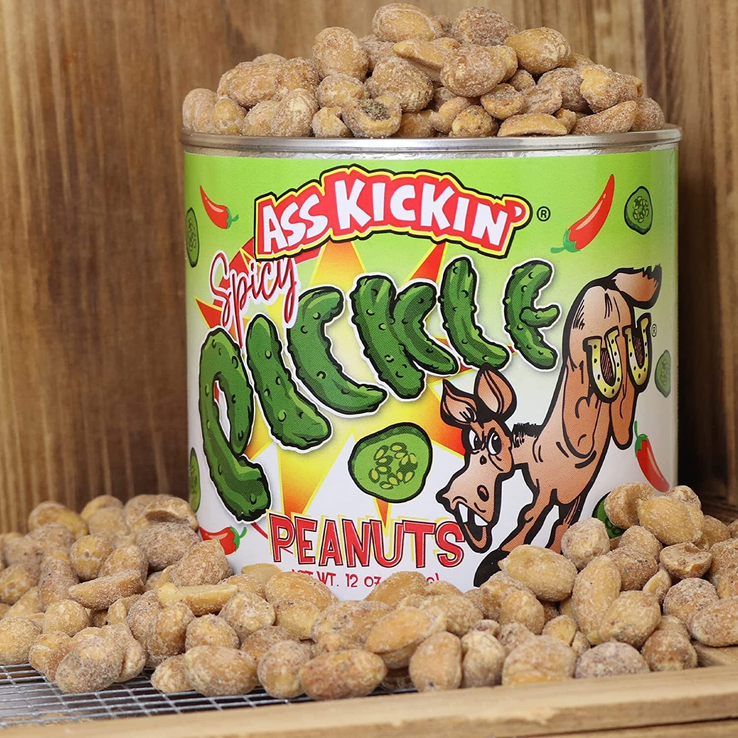 Kickin Spicy Peanuts - Hot Peanuts Spicy - Hot Peanuts Challenge - 12Oz - Spicy Nuts Flavoured With Pickle Peanuts - Ultimate Spicy Gourmet Gift Peanuts - Try If You Dare