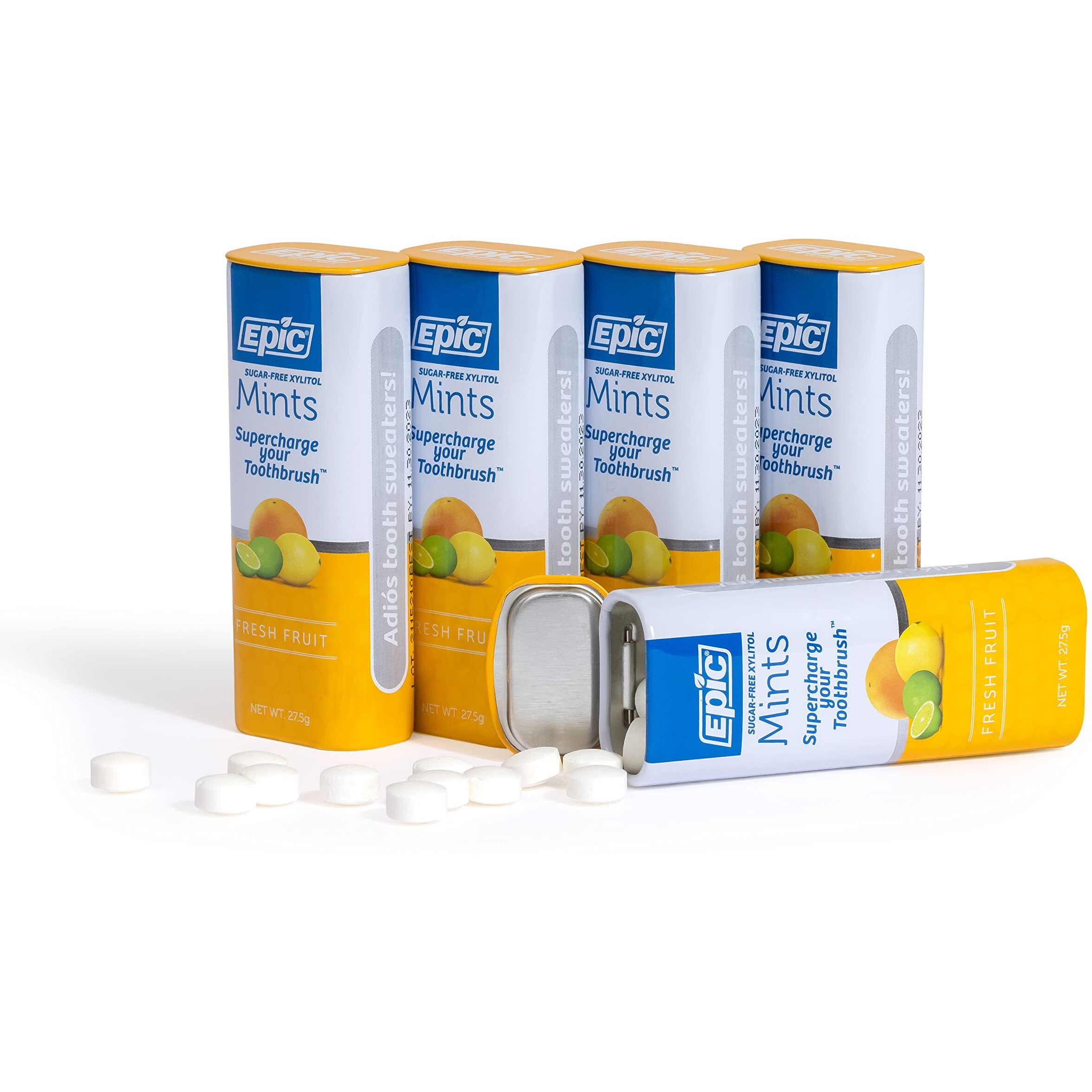 Epic Xylitol Mints - Sugar Free & Aspartame Free Mints Sweetened W/Xylitol For Dry Mouth & Gum Health (Fresh Fruit, 55-Piece Tin, 5 Tins)
