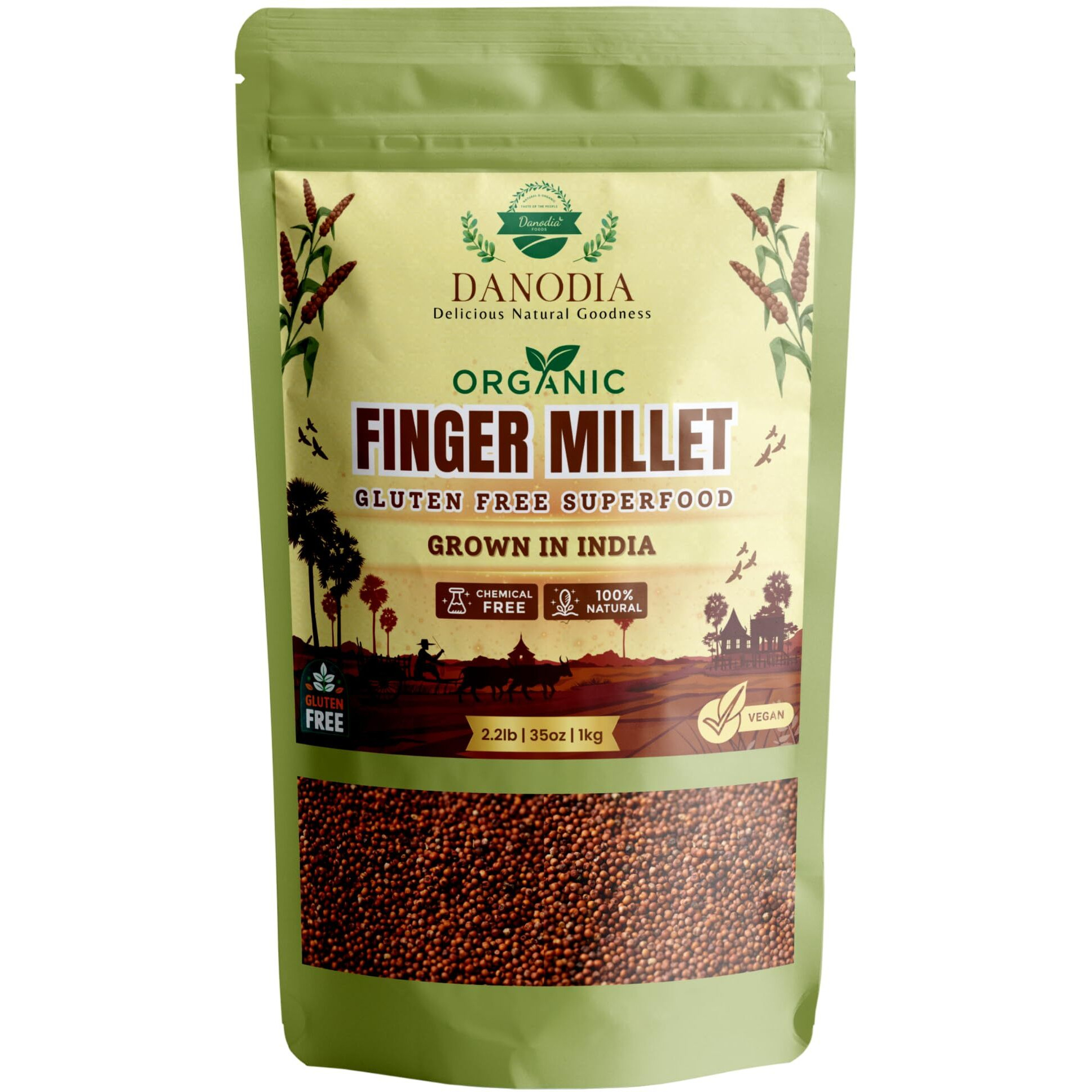 Danodia Foods Indian Finger Millet/Ragi (2Lbs | 950G | 33Oz) | Gluten-Free Unpolished Red Millet, Hulled, Whole Grain Superfood (Scan Qr For New Recipes)