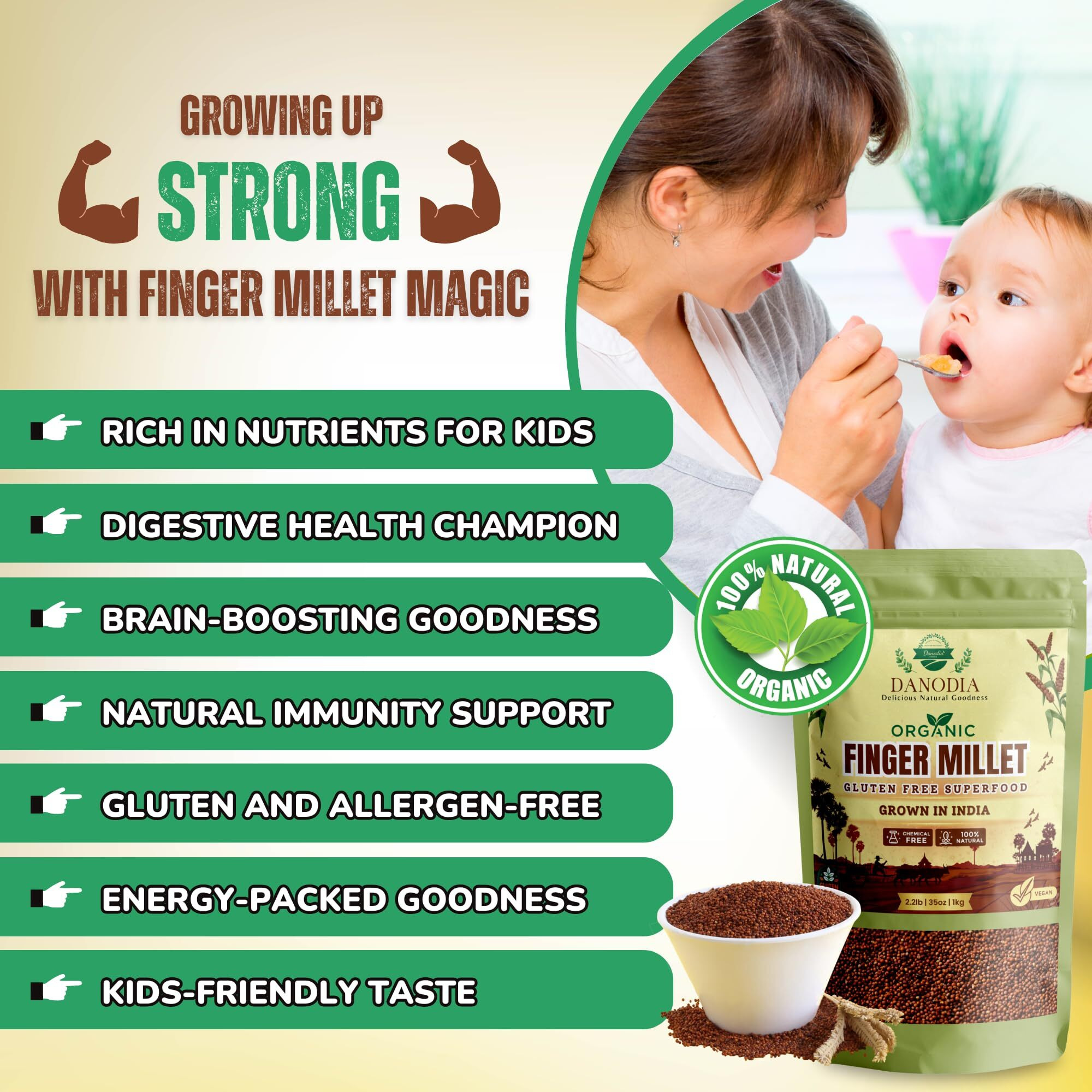 Danodia Foods Indian Finger Millet/Ragi (2Lbs | 950G | 33Oz) | Gluten-Free Unpolished Red Millet, Hulled, Whole Grain Superfood (Scan Qr For New Recipes)