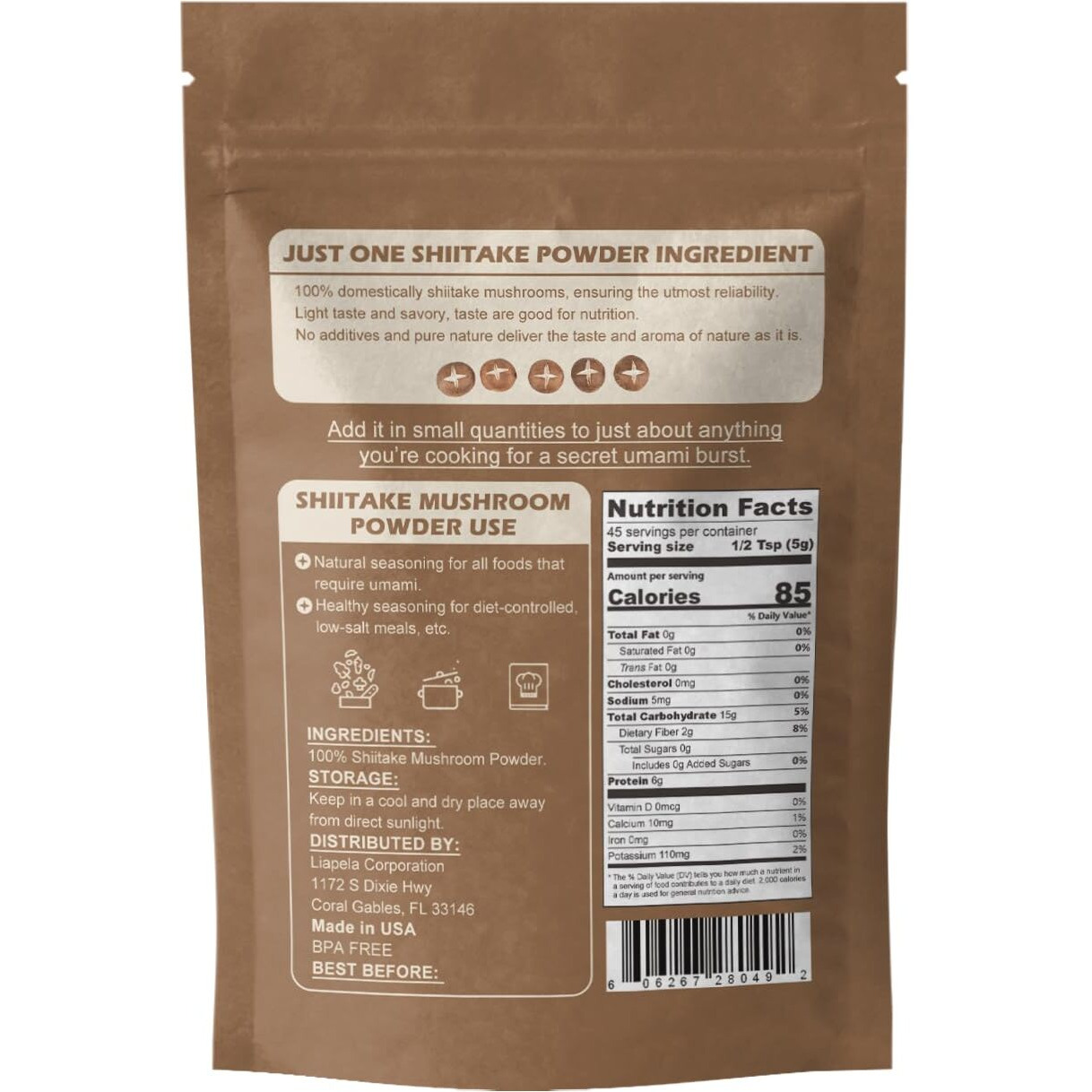Grelim Shiitake Mushroom Powder 8 Oz, No Additive, Gluten-Free, Non-Gmo Great For Sauce, Soup, And Mushroom Coffee 227G